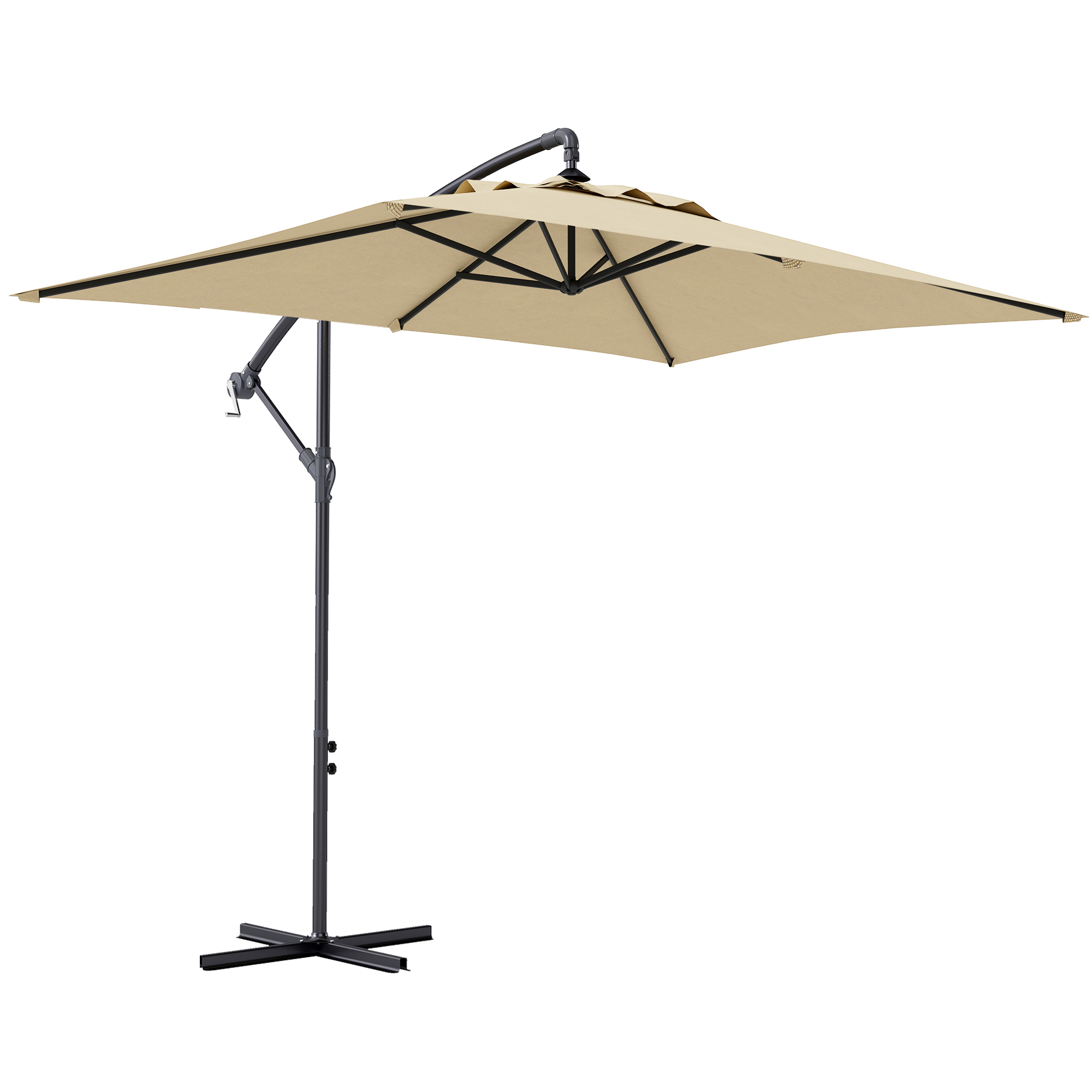 Umbrele -  Umbrela de gradina suspendata cu baza in cruce si deschidere cu manivela, 294x193cm, bej