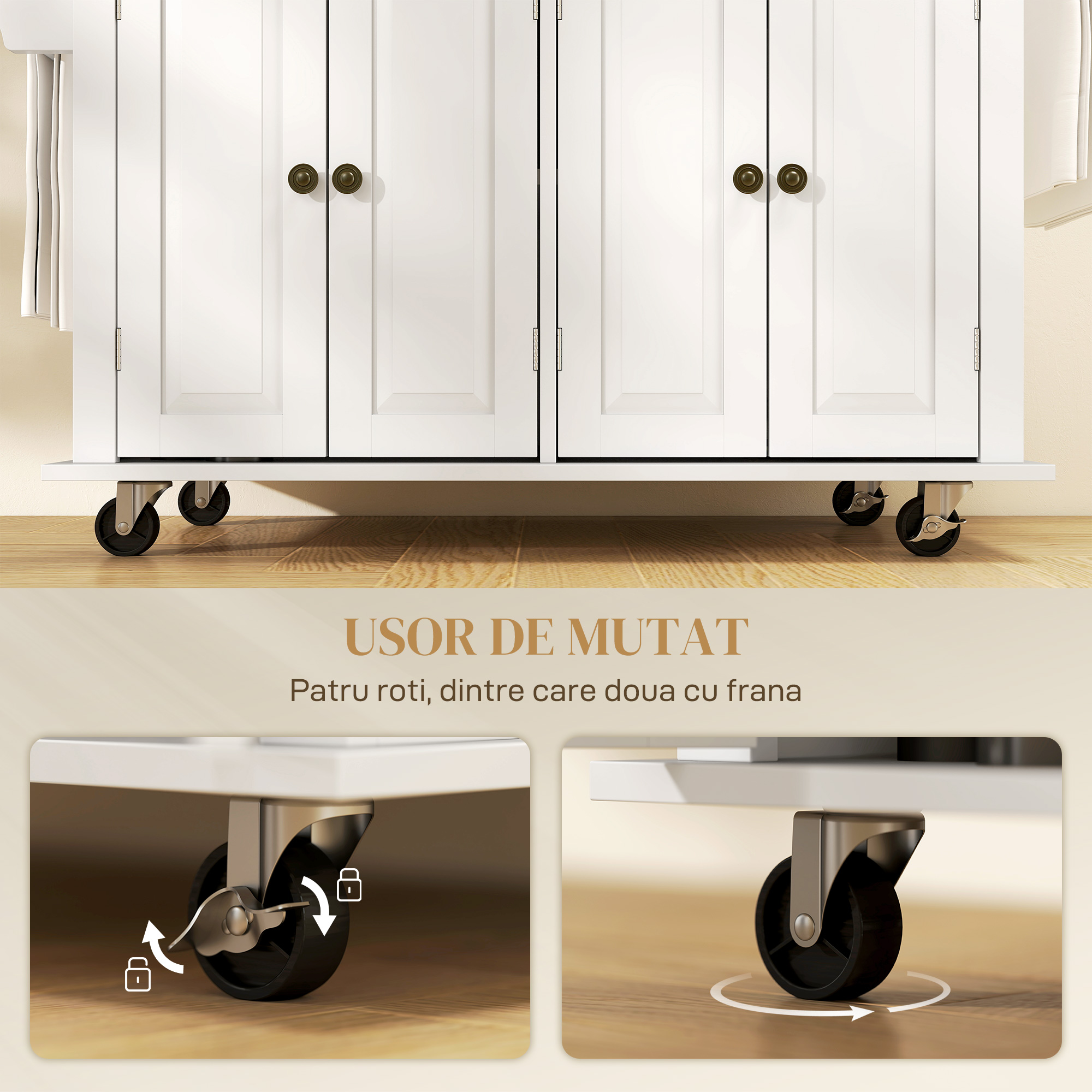  Carucior de bucatarie cu sertare dulapuri cu condimente si 4 roti din lemn [8]