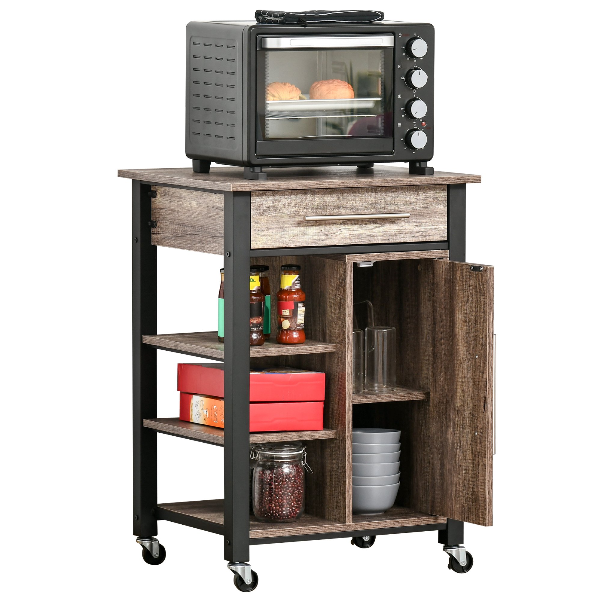  Carucior Bucatarie - Cu Sertar, Dulap si 4 Roti [7]