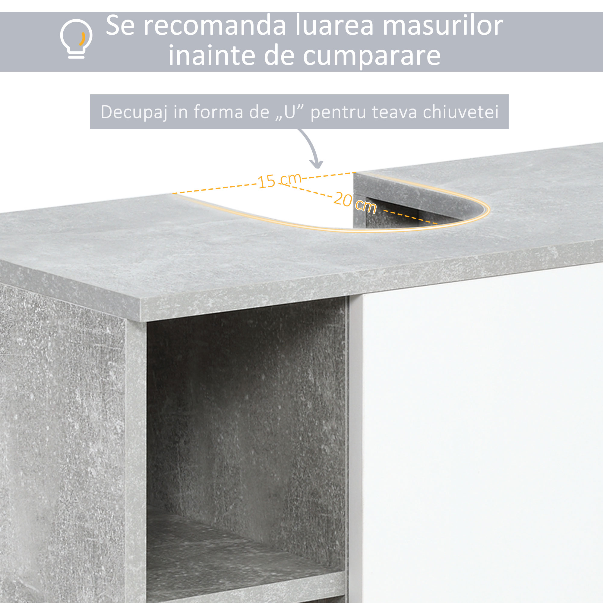  Dulapior Subchiuveta cu Decupare in forma de U si 6 Etajere din Lemn, 60x30x68cm - Alb/Gri [4]