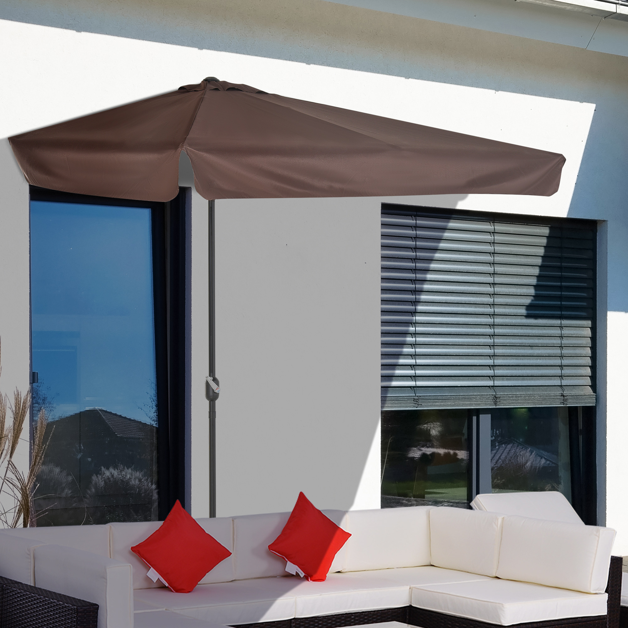 Umbrela de soare Semicirculara  pentru Terasa si Gradina, Umbrela de soare Semiluna pentru Perete cu Manivela, 230x130x249cm, Culoare Cafea [1]