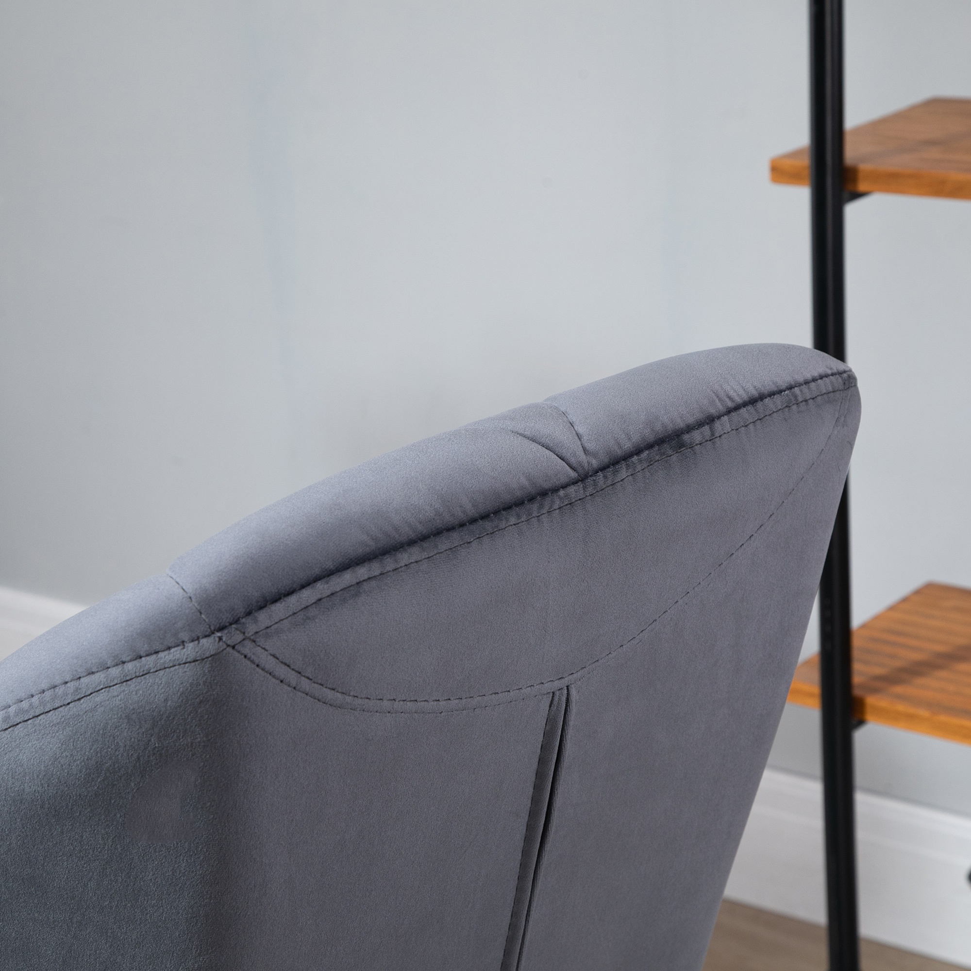  Set de 2 Scaune de Bar cu inaltime Reglabila, Baza Metalica si sezut din Catifea, 51.5x57.5x93-114.5 cm, Gri [7]