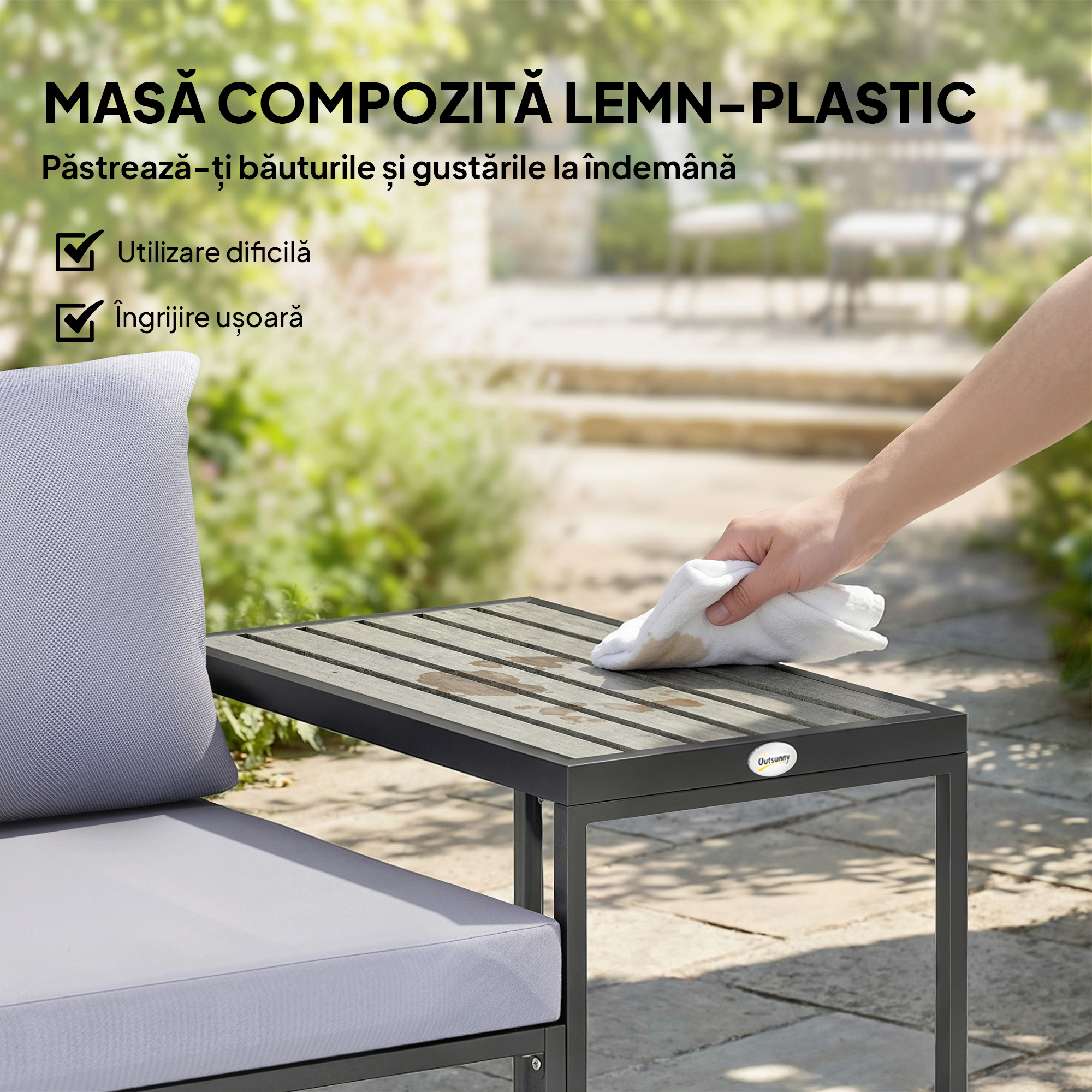 Set Bistro Gradina 3 Piese pentru 2 Persoane, Masa si Scaune Exterior cu sezut Textilen si Perne, Gri [5]