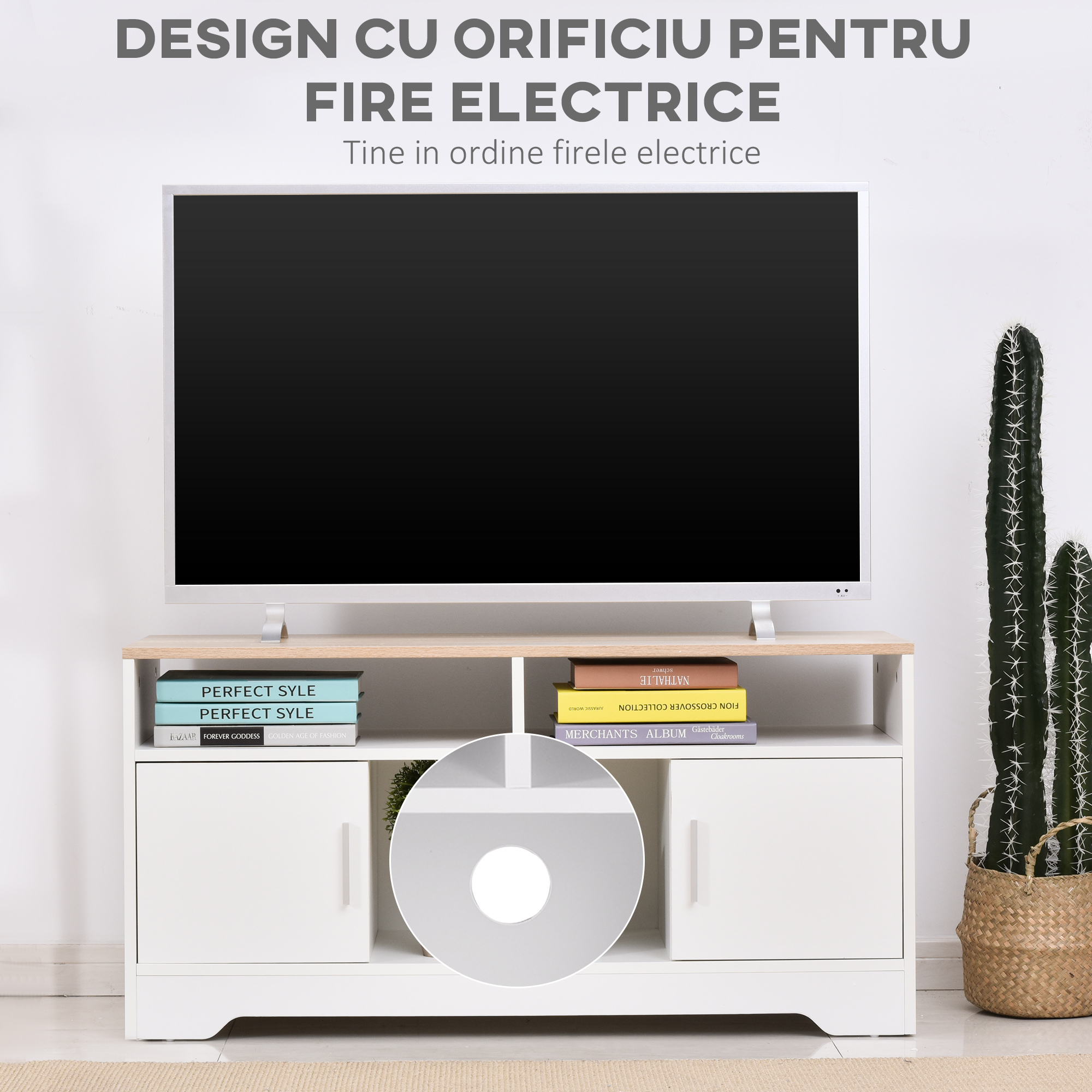  Mobilier TV 42" - Alb & Lemn Natural, Design Compact 105×52 cm [5]