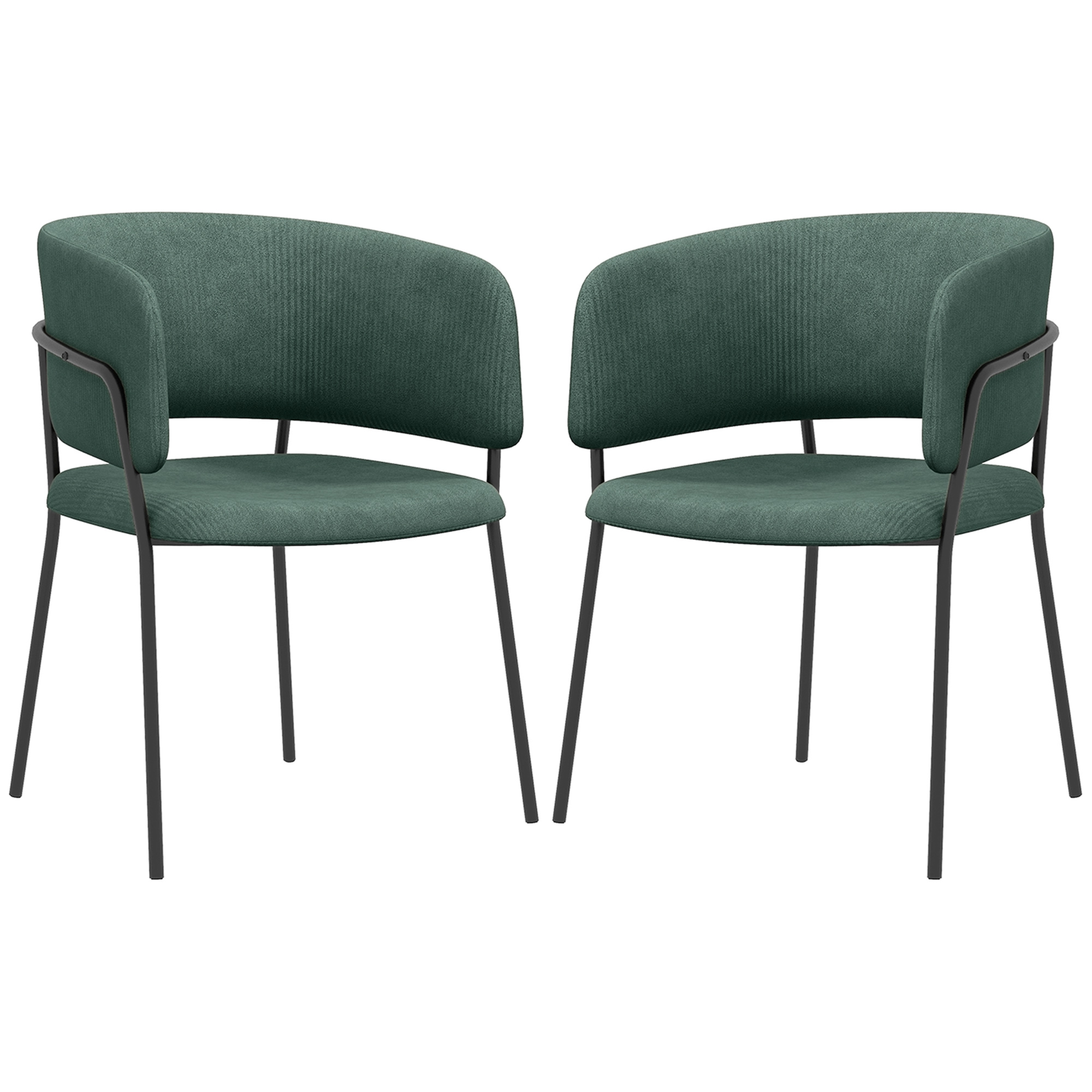 Bucatarie -  Set de Scaune, Scaune de Bucatarie Tapitate Moderne din Catifea cu Spate, Cotiera si Picioare Metalice, 57x53x73 cm, Verde