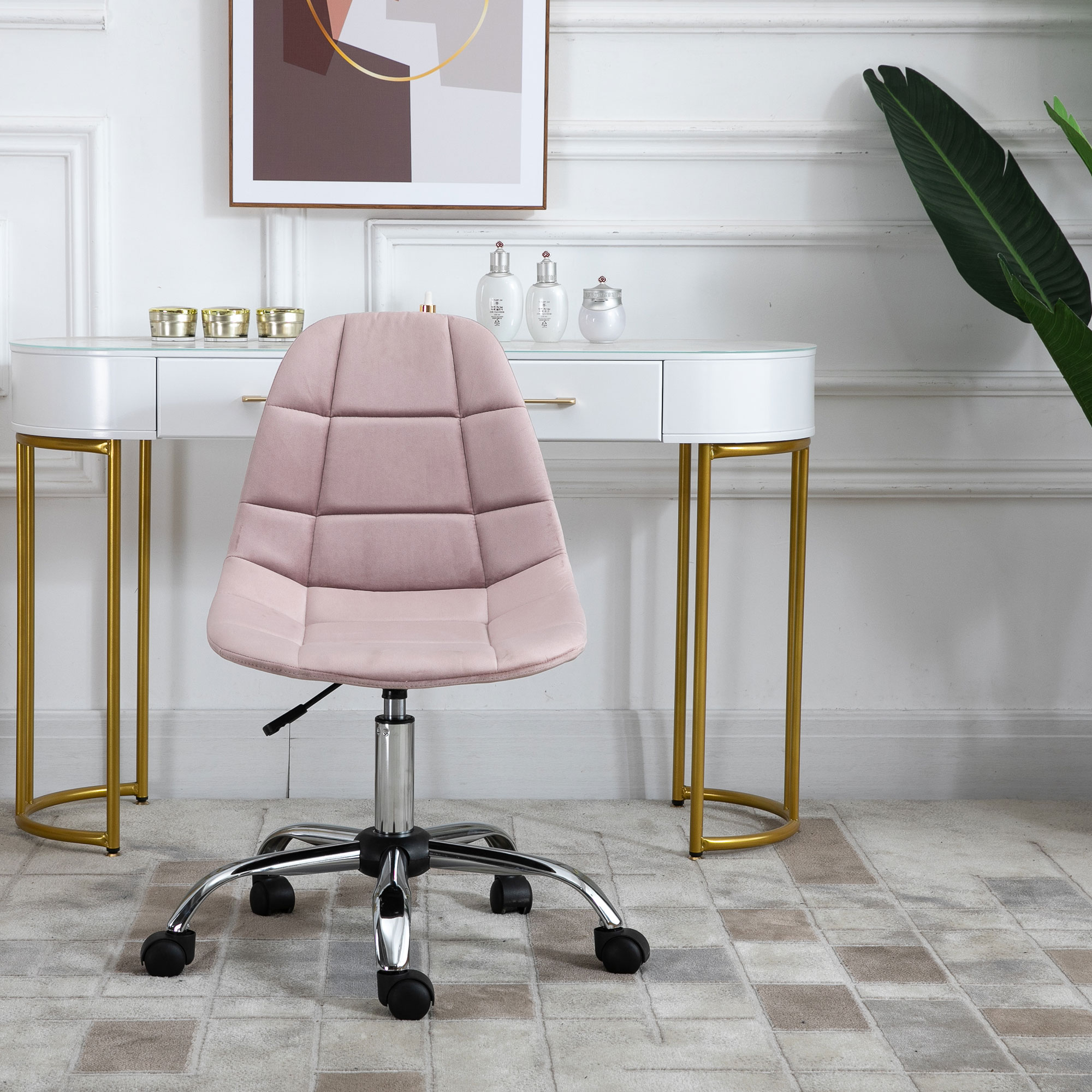  Scaun Pivotant pentru Birou Ergonomic Reglabil Roz [1]