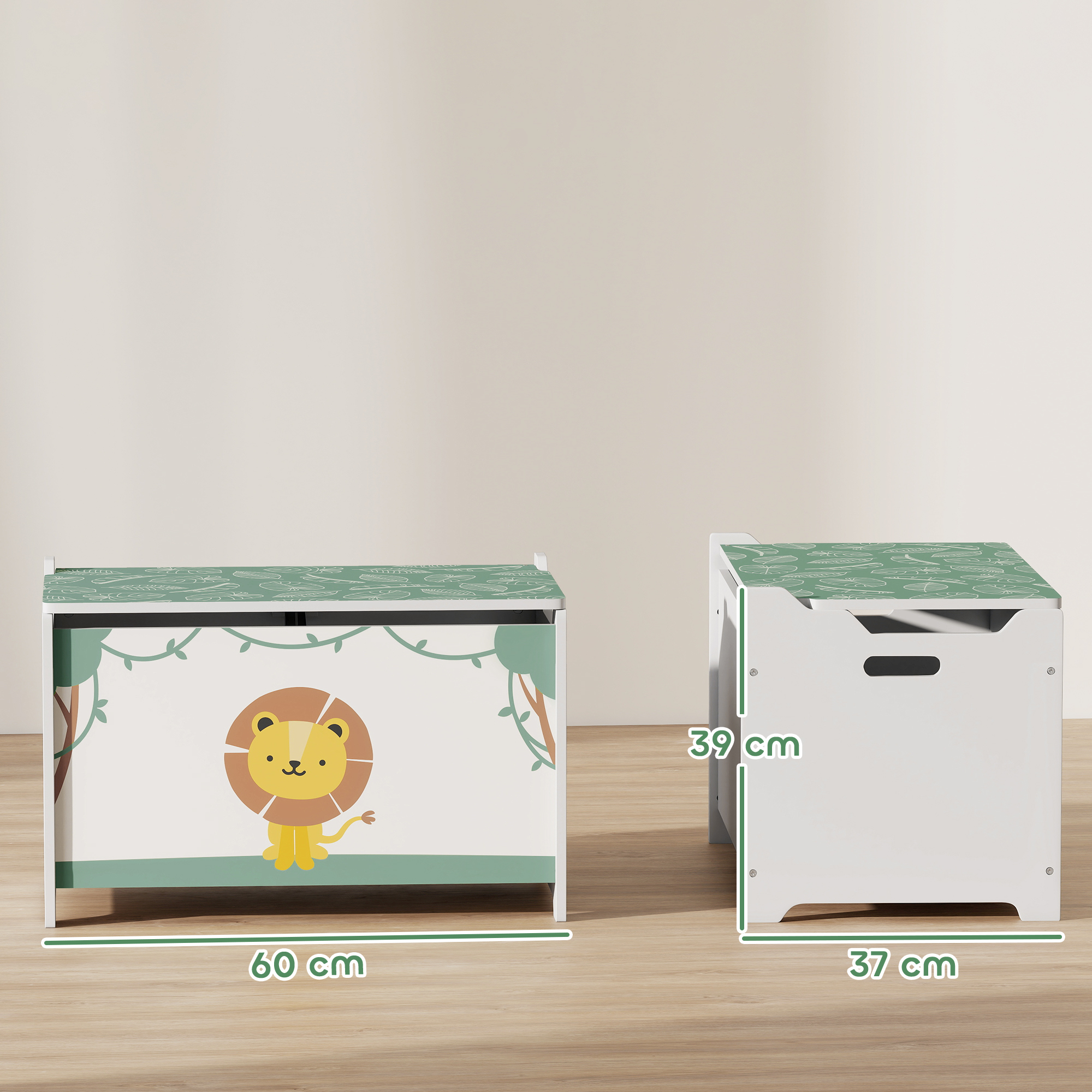  Cufar Portagiochi cu Capac pentru Copii 60x37x39 cm, Verde [2]