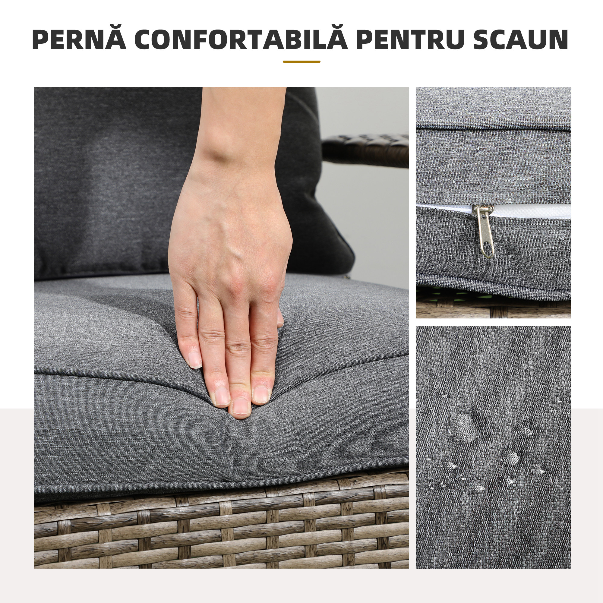  Scaun de Gradina din Ratan, Scaun de Exterior cu Cotiere, Perne si Spatar inalt Curbat, 64x80x90 cm, Gri [5]