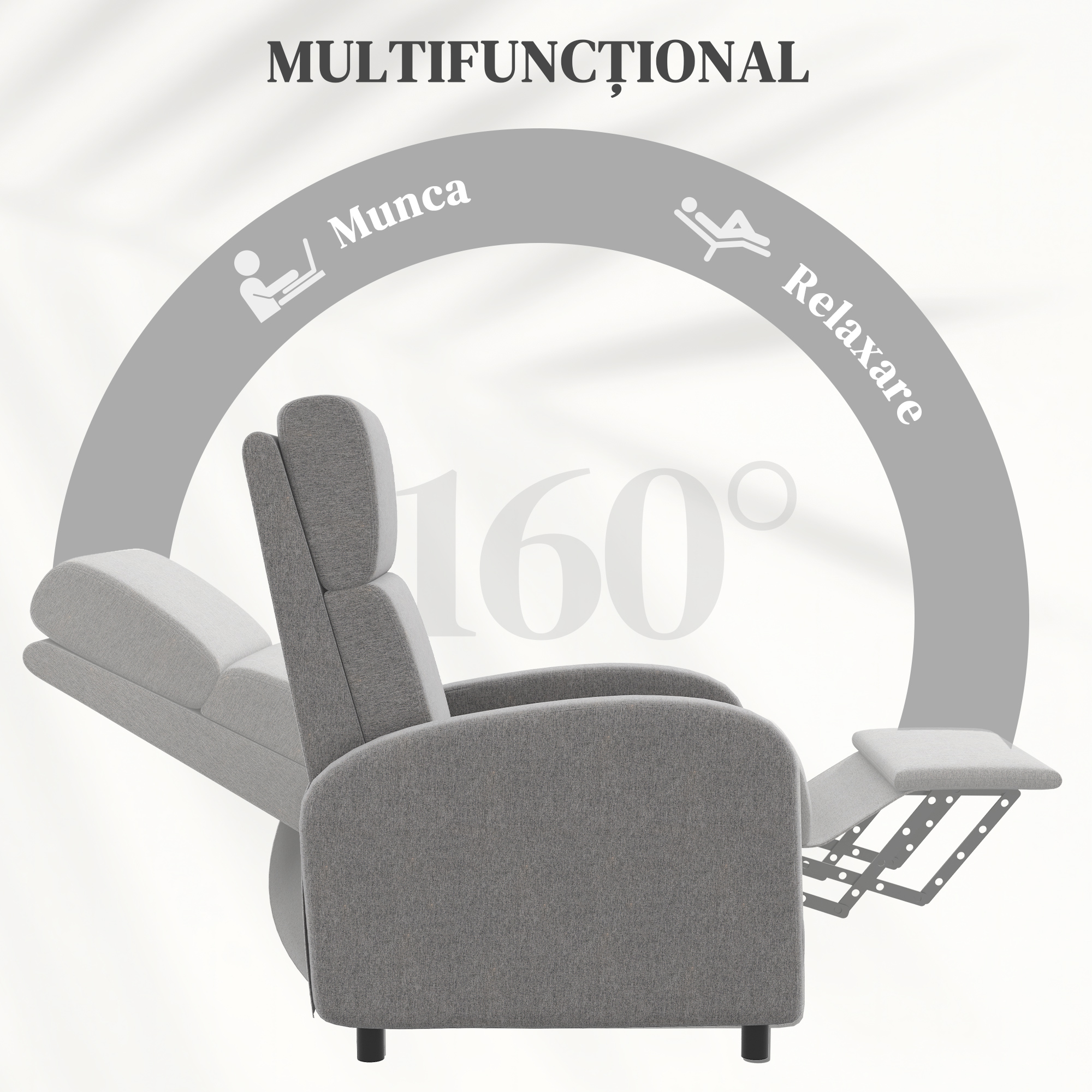  Scaun Inclinabil Modern, Canapea Single din Tesatura de Panza, Scaune de Teatru pentru Acasa cu Brate si Spatar Bine Umplute, Gri [3]