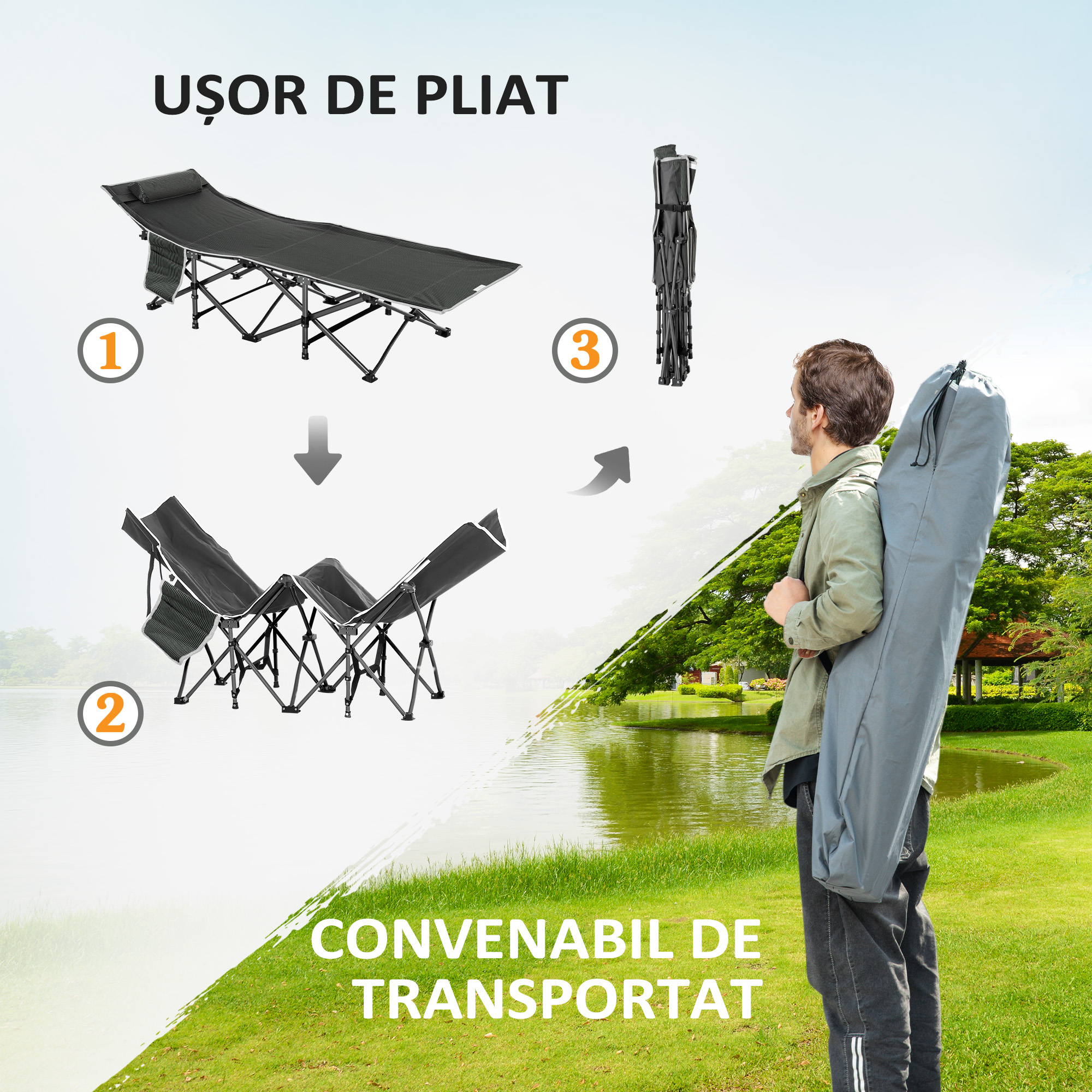  Pat Pliabil Camping 188×64,5×53 cm - Cu Perna si Husa Transport [5]