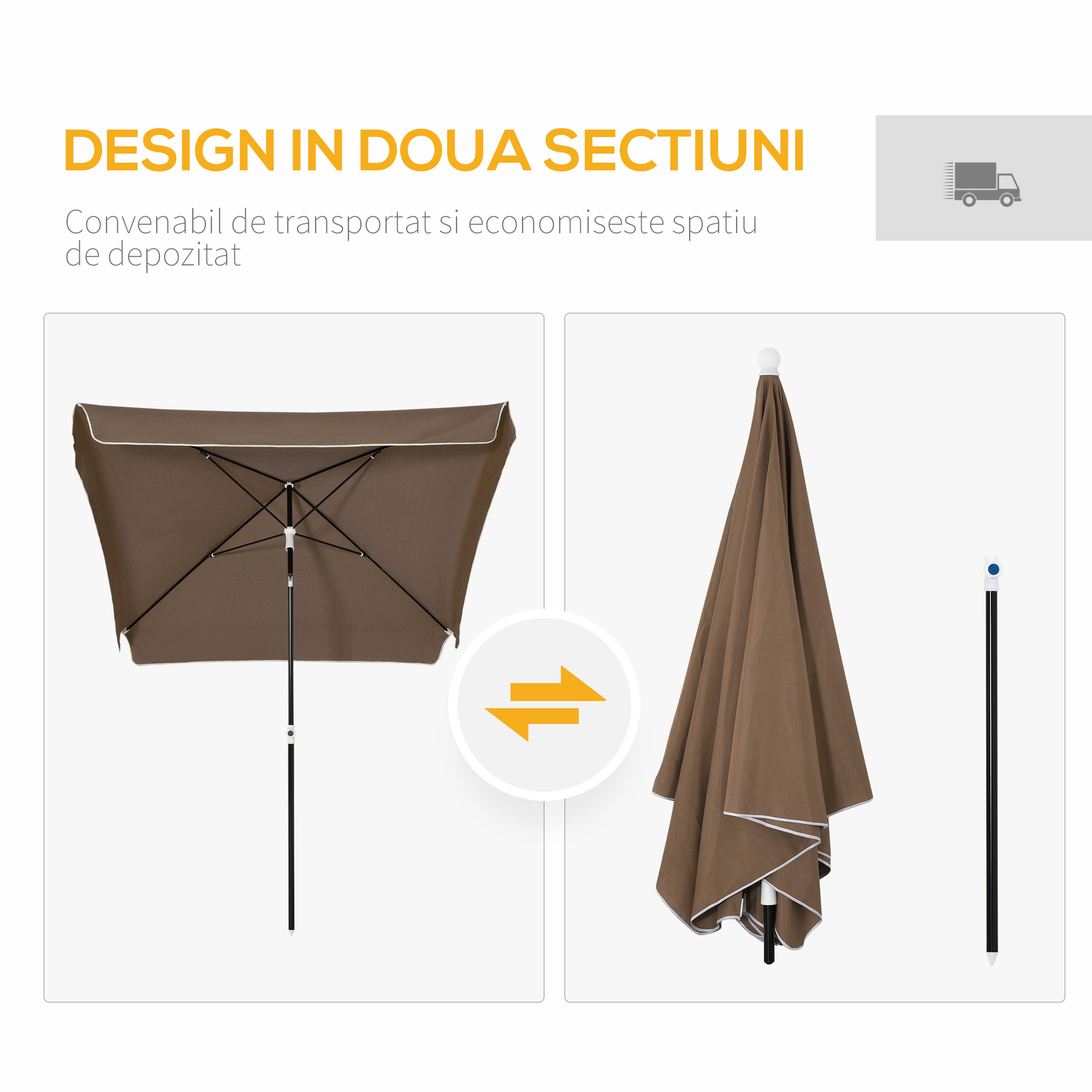  Umbrela patrata de Extern rezistenta la razele UV 200x200cm, Cafea [5]