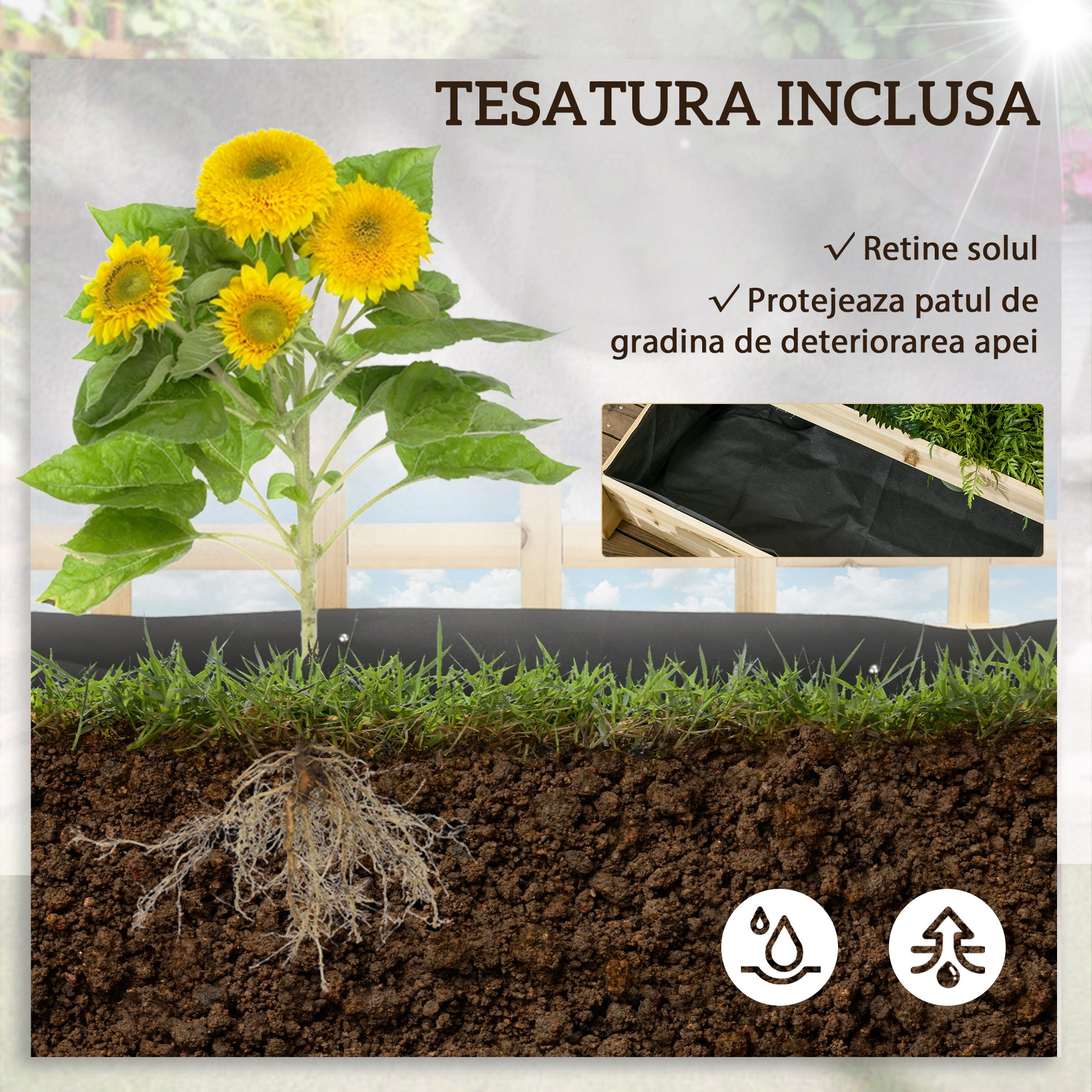  Jardiniera cu 3 Niveluri cu Grilaj pentru Catarat Vita de Vie, Paturi Suprainaltate din Lemn pentru Gradina, Jardiniera in Aer Liber pentru Legume, Flori, Ierburi, Nuanta Natur [5]