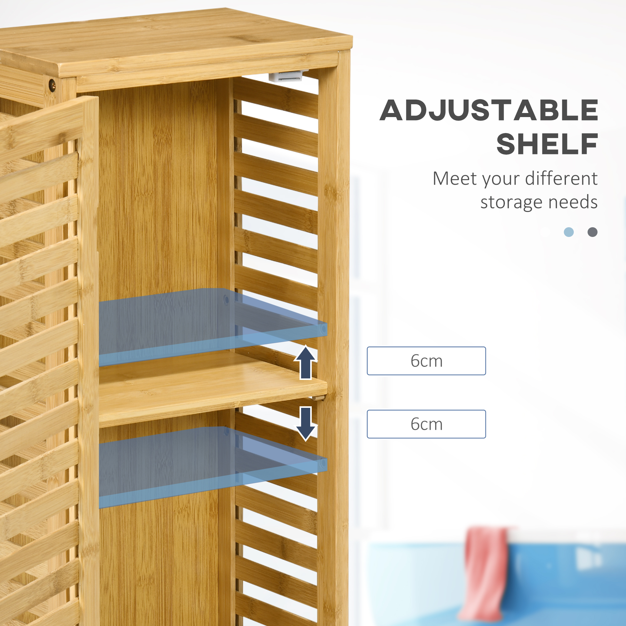  Dulap de Baie din Bambus cu Raft Interior Reglabil, 30x19,9x70 cm, Culoare Lemn [4]