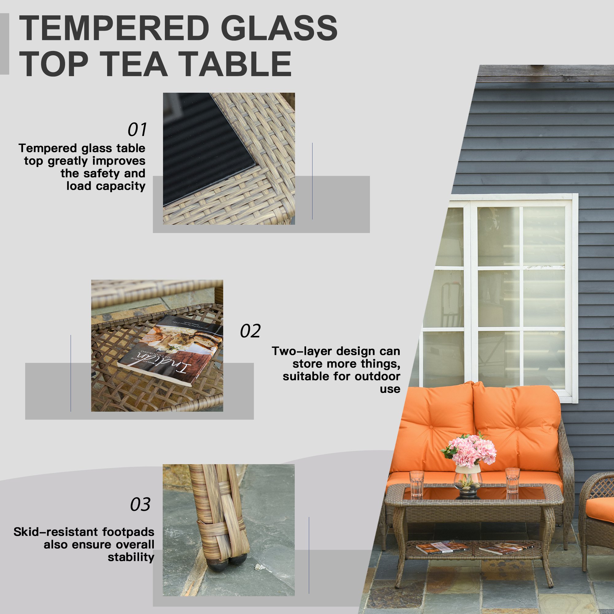  Set Mobilier de Gradina in Ratan PE 2 fotolii Canpea cu 2 locuri si masa [5]