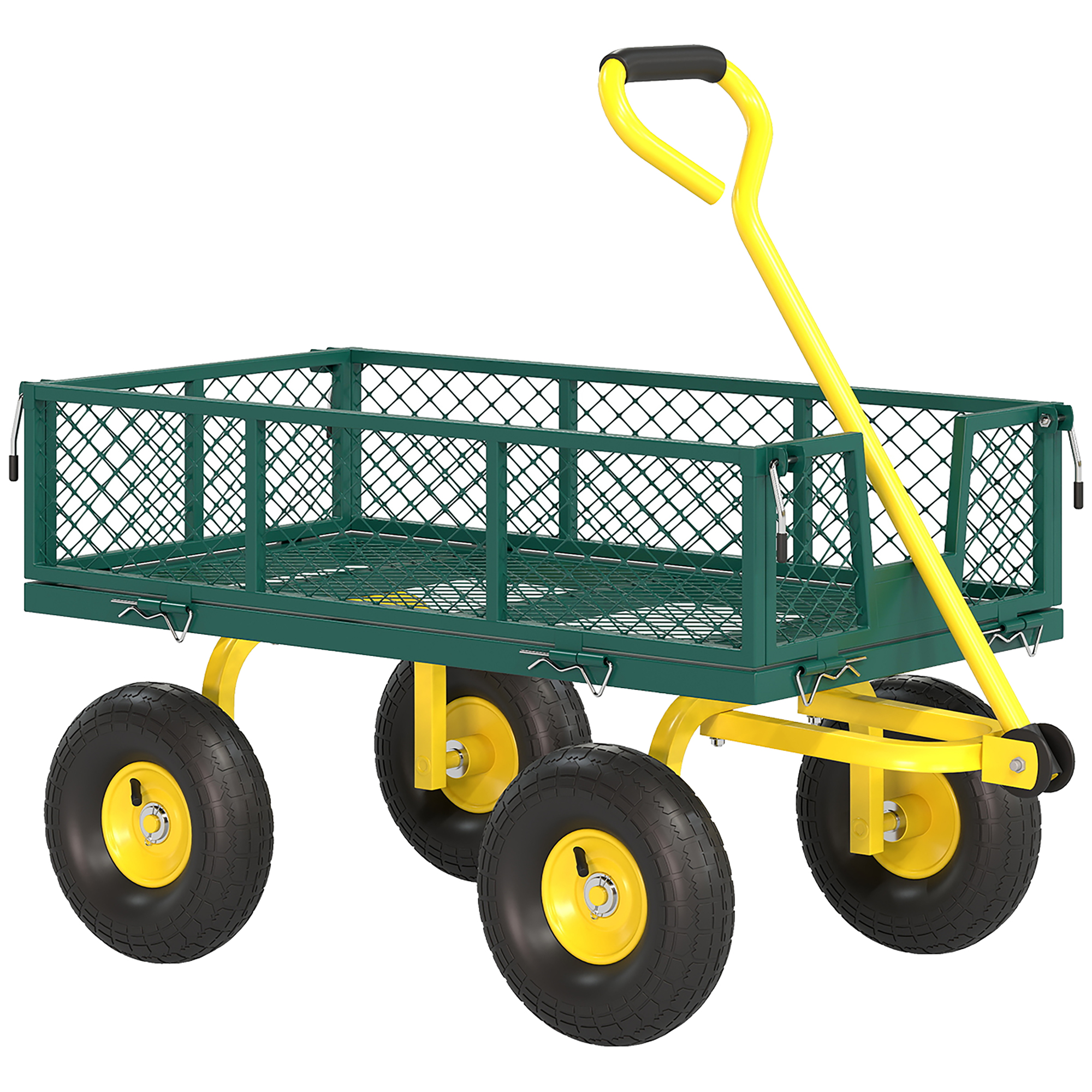 Gradina & balcon -  Carucior pentru Gradina din Otel, cu Capacitate de 200 kg si Pereti Laterali Detasabili, 104x54x51 cm, Verde si Galben