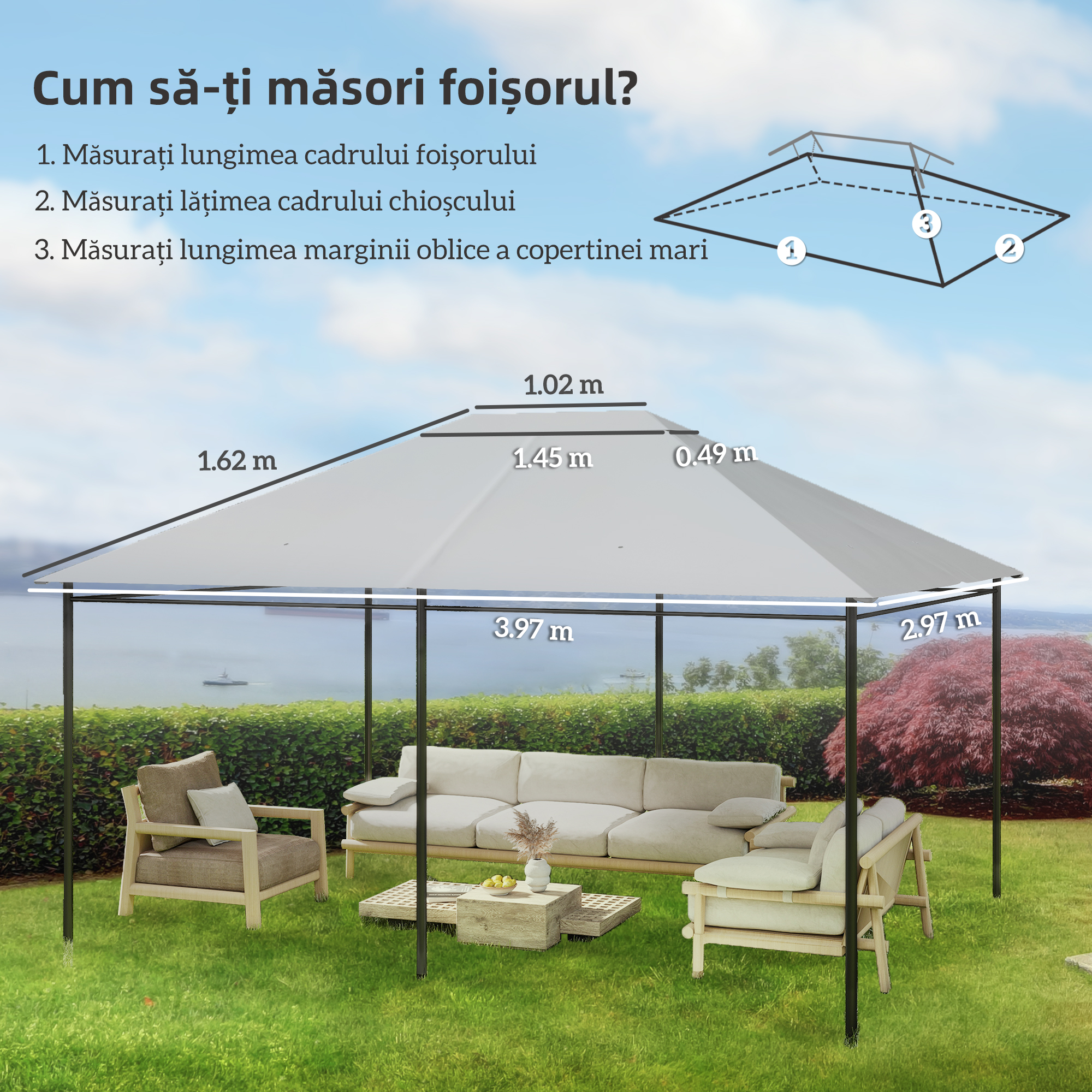  Acoperis de Rezerva 4x3 m pentru Foisor Anti UV din Poliester cu Ventilatie, Gri Deschis [2]