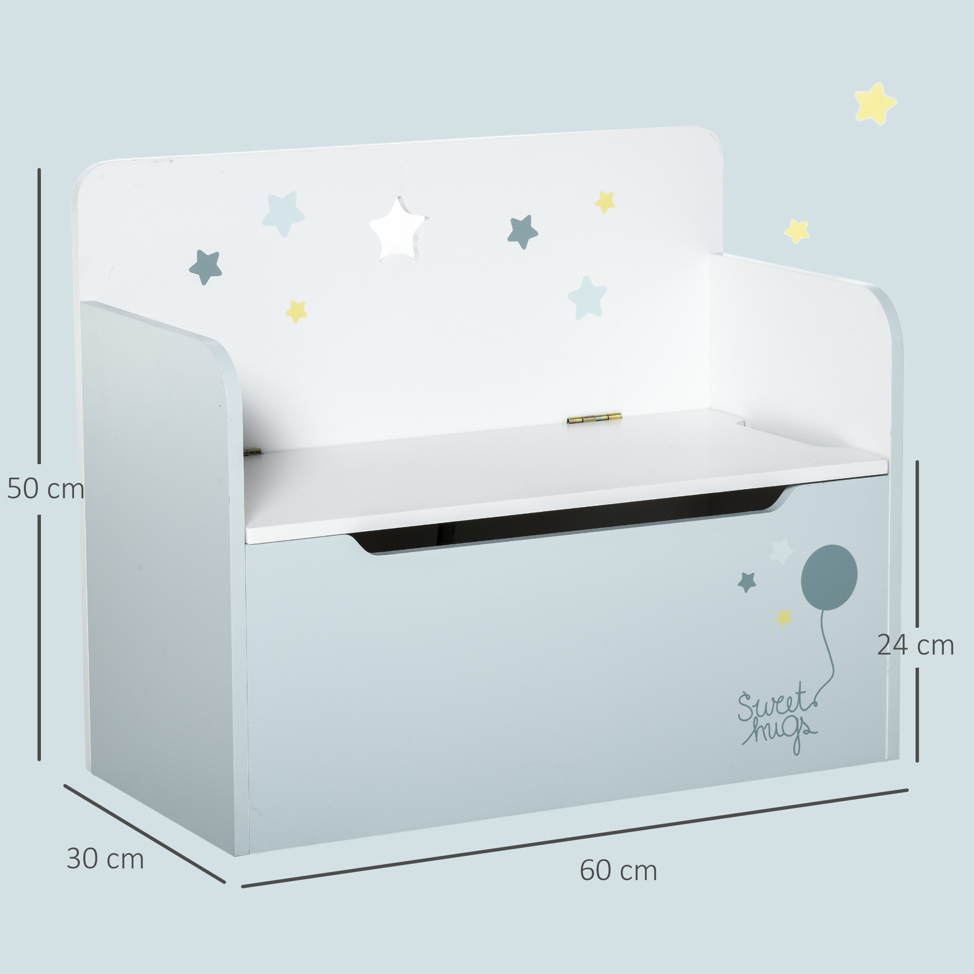  Banca de Depozitare Portabila pentru Jucarii 2 in 1, Lada cu Spatar pentru Copii de 3-6 Ani, 60x30x50 cm, Albastru [2]