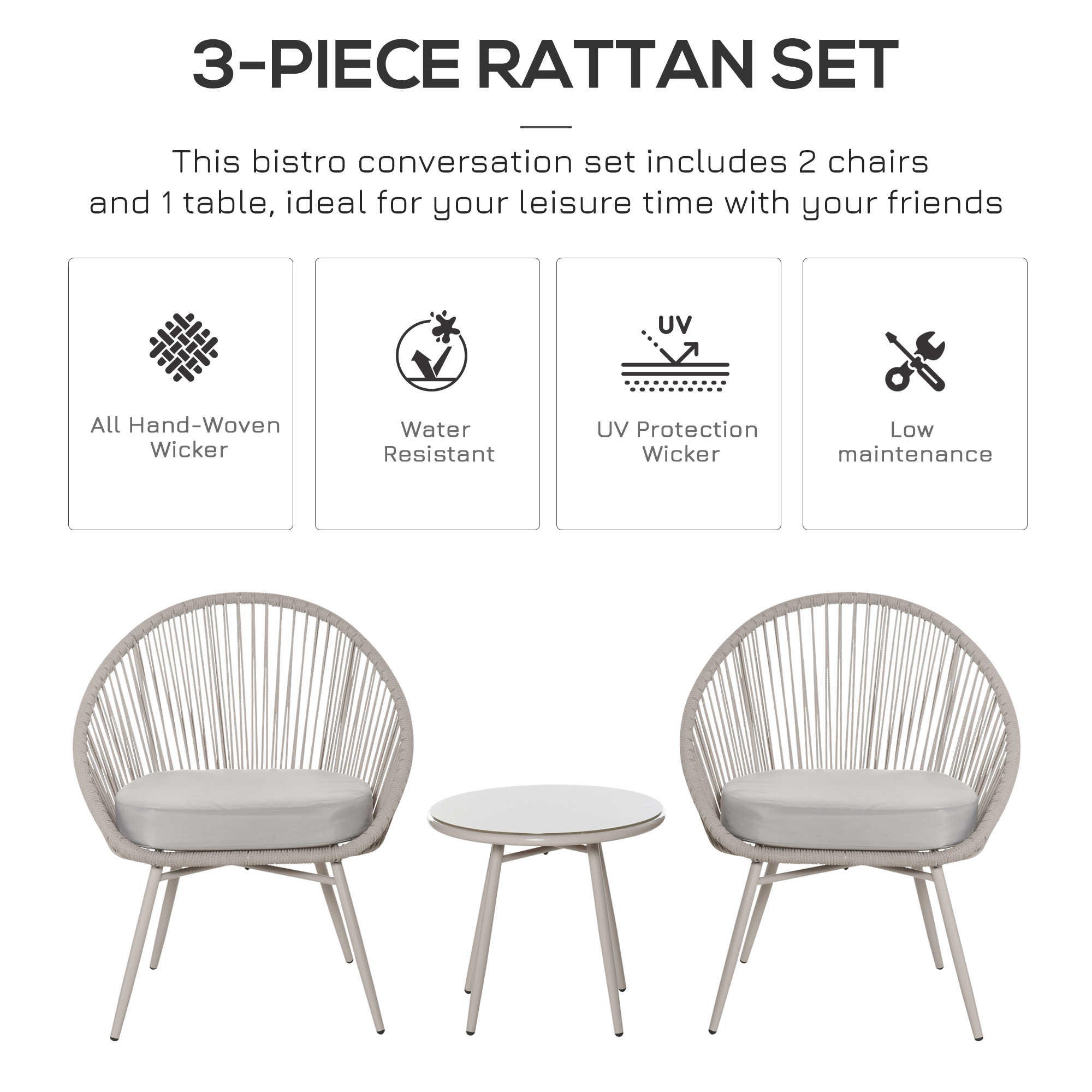  set 3 piese, 1 masa si 2 scaune pentru exterior, crem [3]