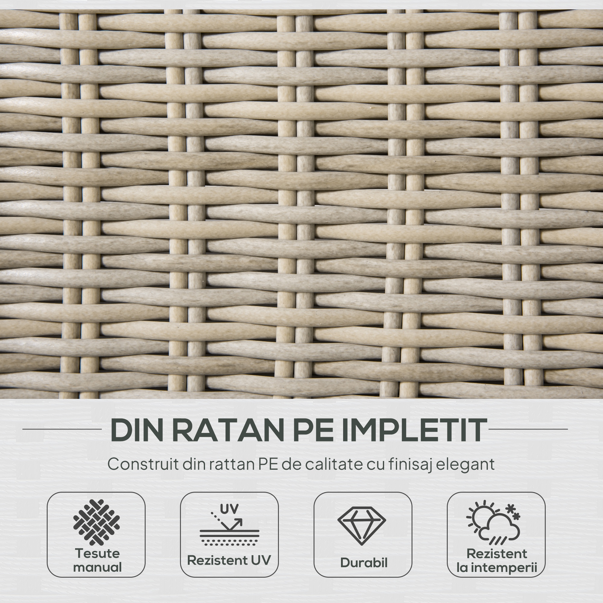  Set Mobila de Gradina 4 Piese din Ratan PE, Salon de Exterior cu 1 Canapea, 2 Fotolii, 1 Masuta si  Perne Detasabile si Lavabile, Kaki si Bej [3]