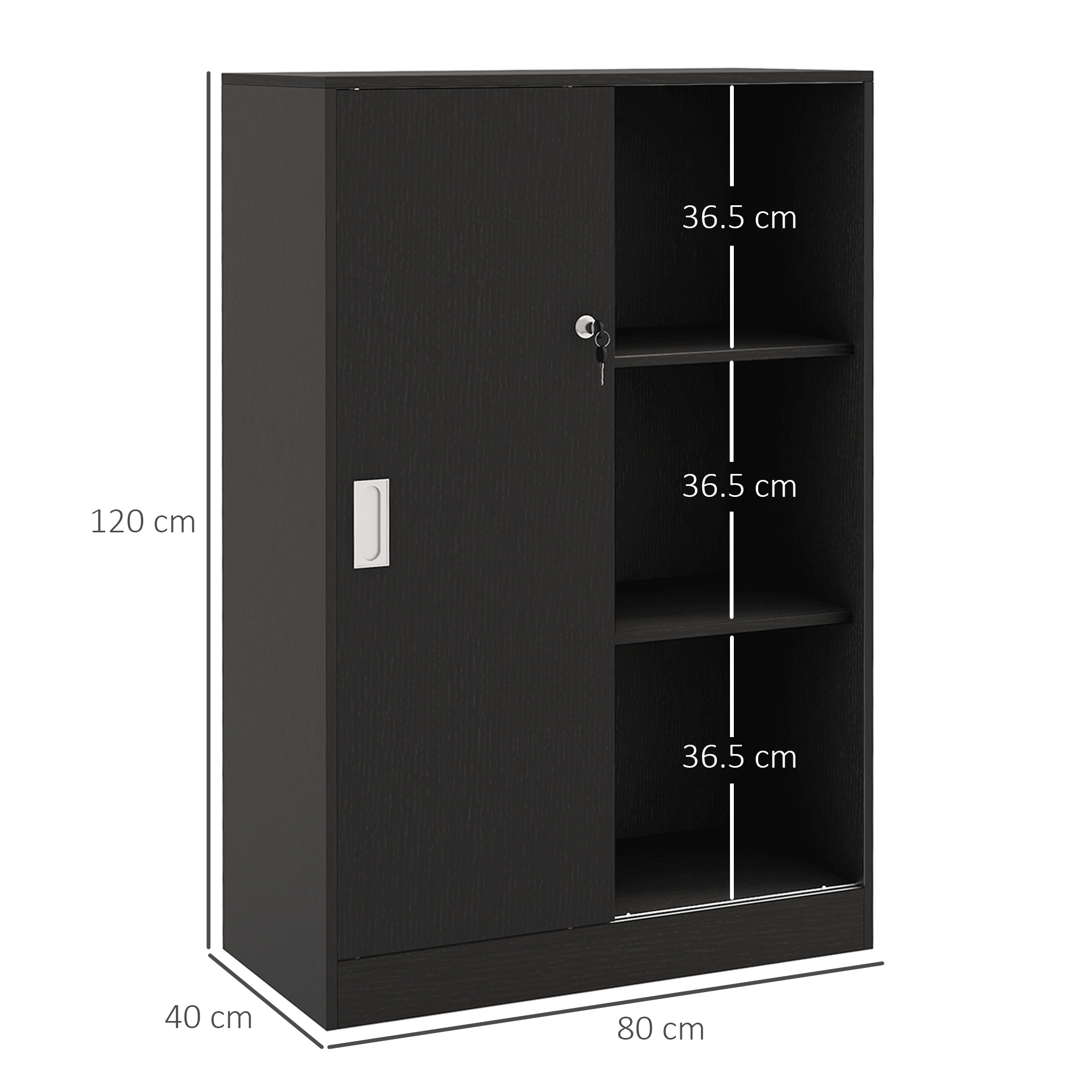  Dulap Birou 80x40x120 cu 3 Rafturi si Usa Dubla cu incuietoare pentru Birou sau Salita, Negru [2]