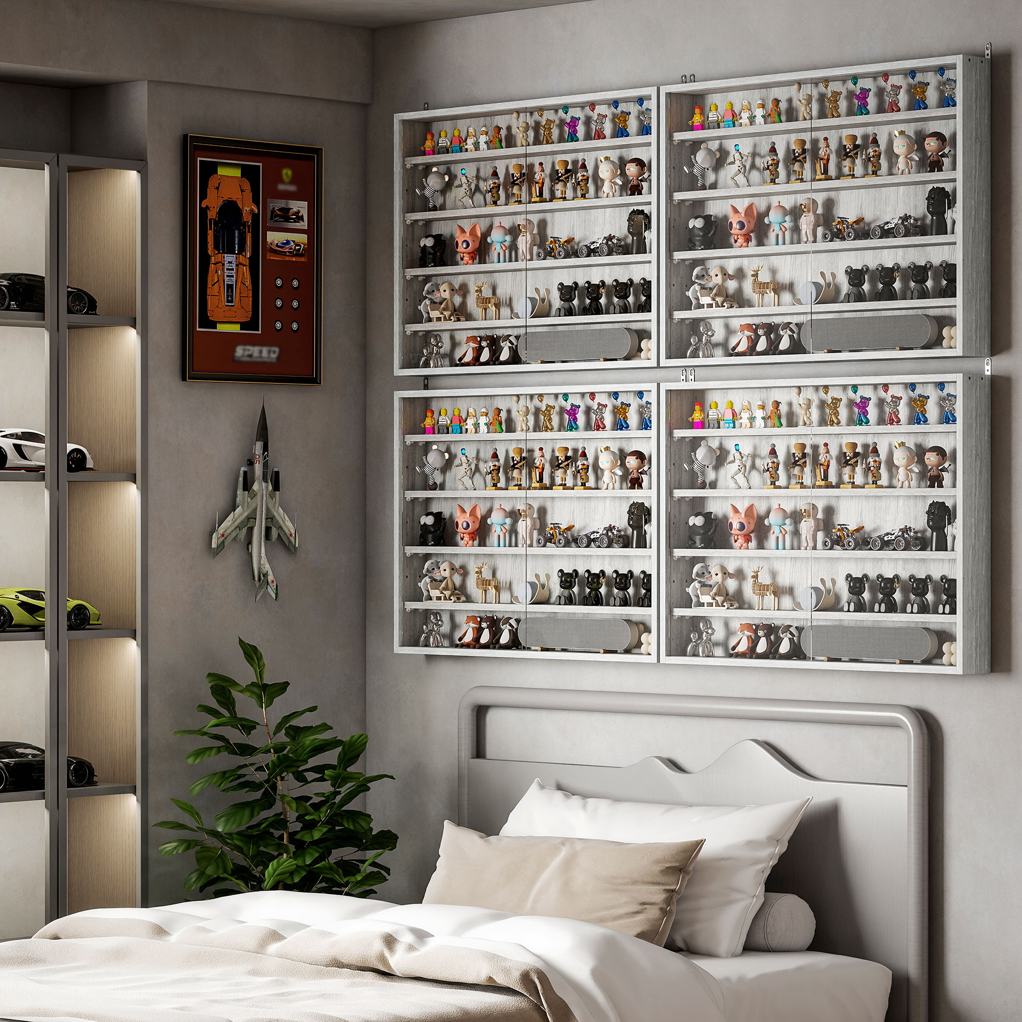  Dulap Tip Vitrina de Expozitie cu Rafturi Reglabile, Montata pe Perete, Negru [1]