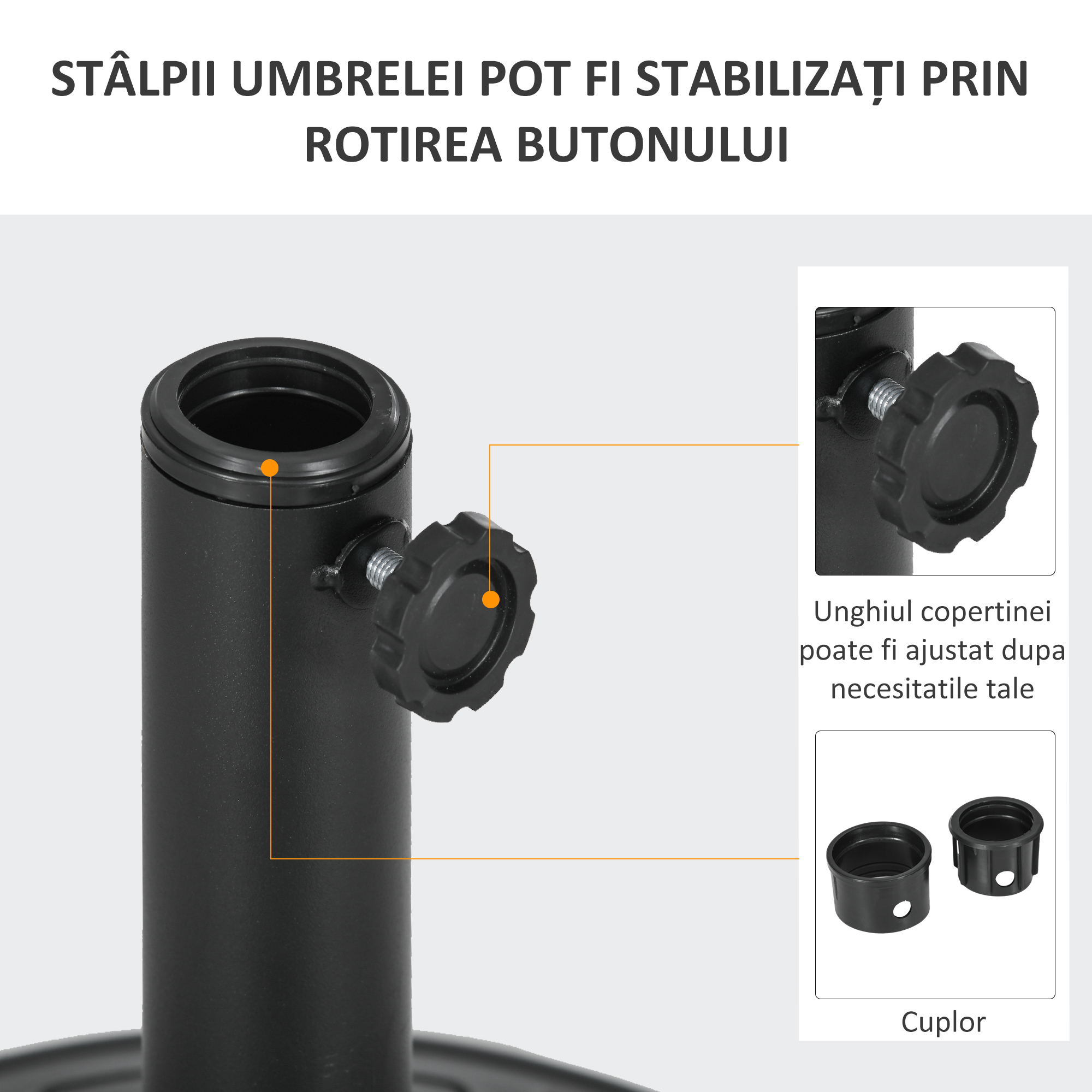  Baza Rotunda pentru Umbrela Ø43cm, 13kg din Ciment pentru Stalpi de 38mm si 48mm, Negru [3]