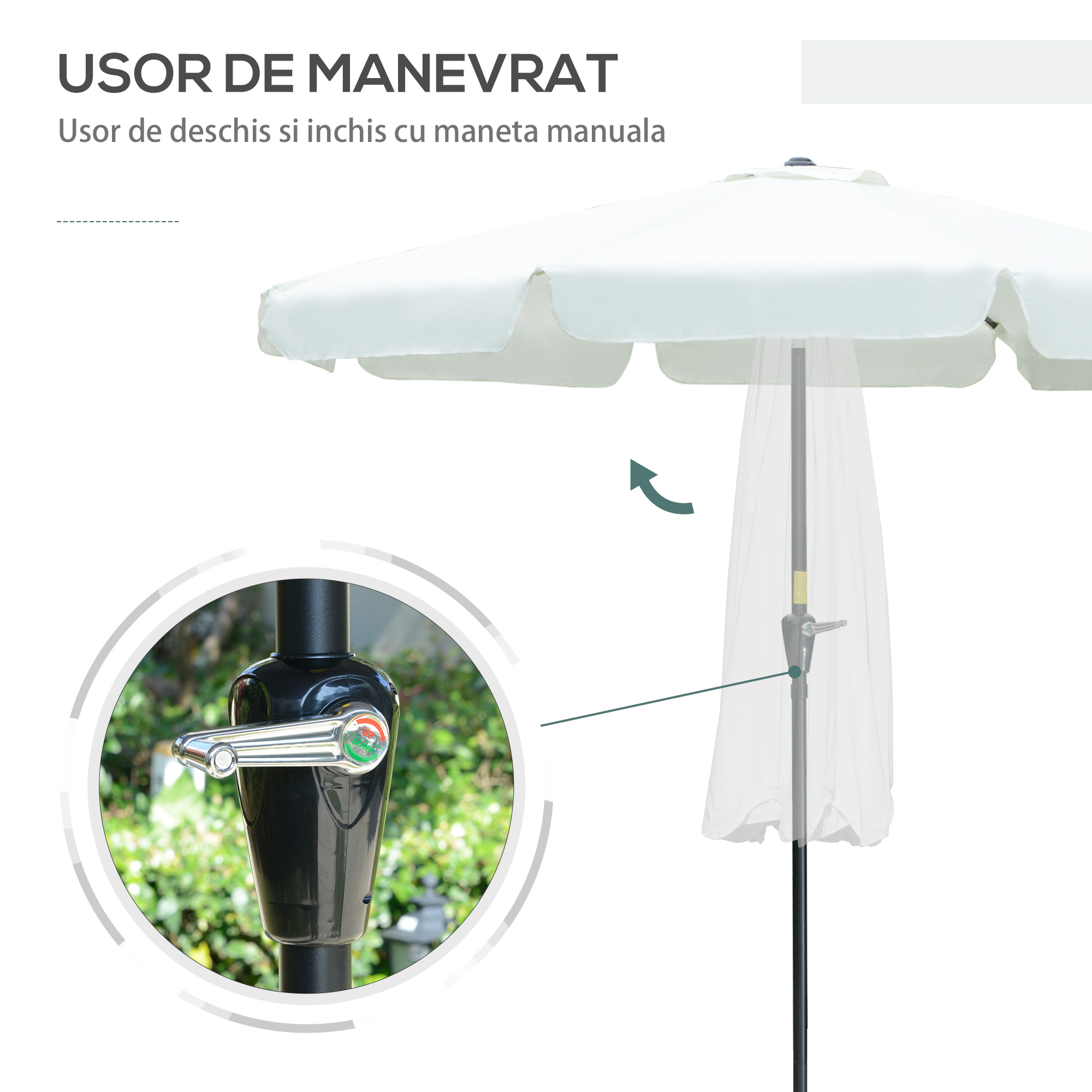  Umbrela de Gradina si Terasa Φ266x250cm, Umbrela Rotunda pentru Exterior cu Capat Rabatabil, Rezistenta la Raze UV 50+, Bej [4]