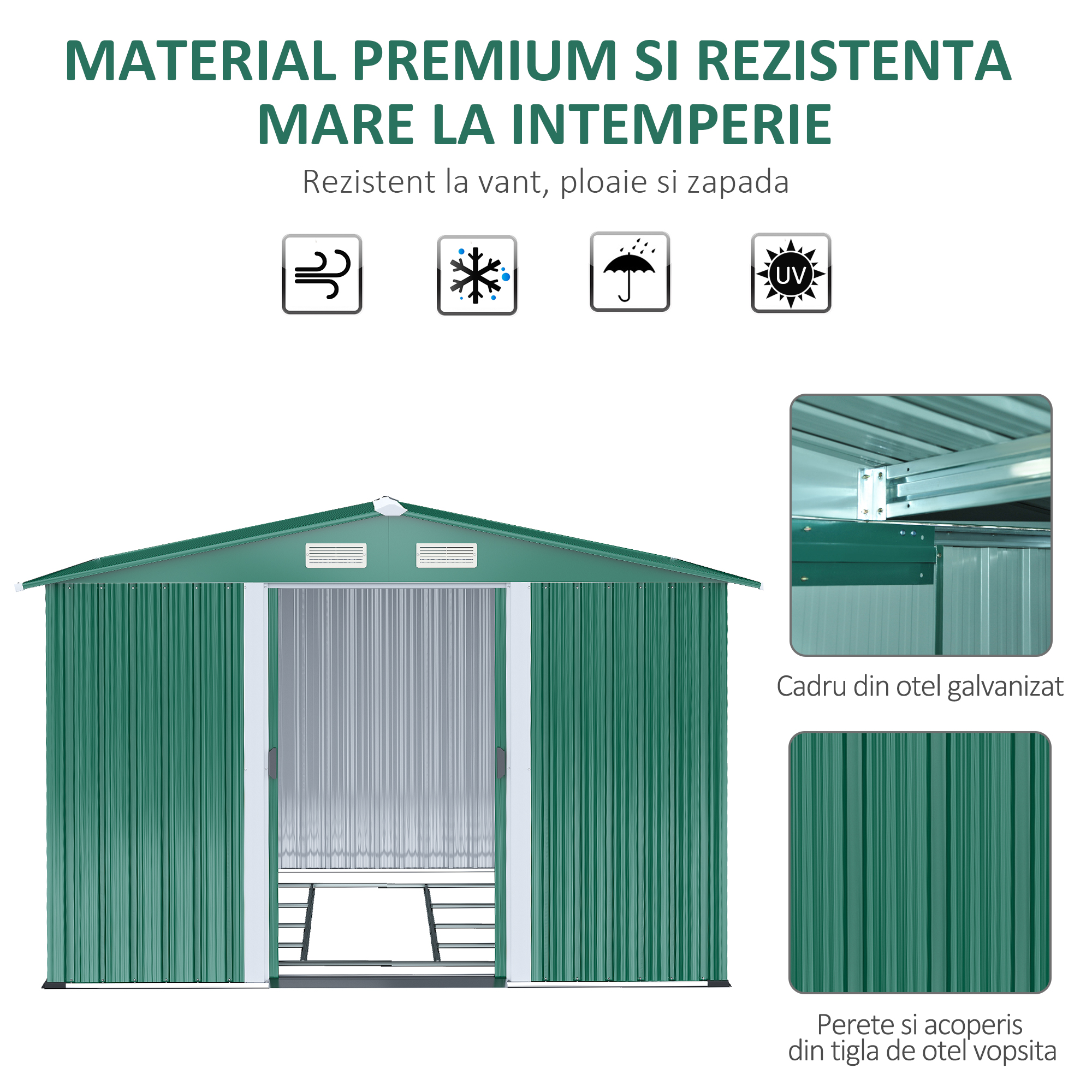  Dulap pentru Ustensile de Gradina din Latime din Otel, 246 x 192.5 x 177.5 cm, Verde [4]
