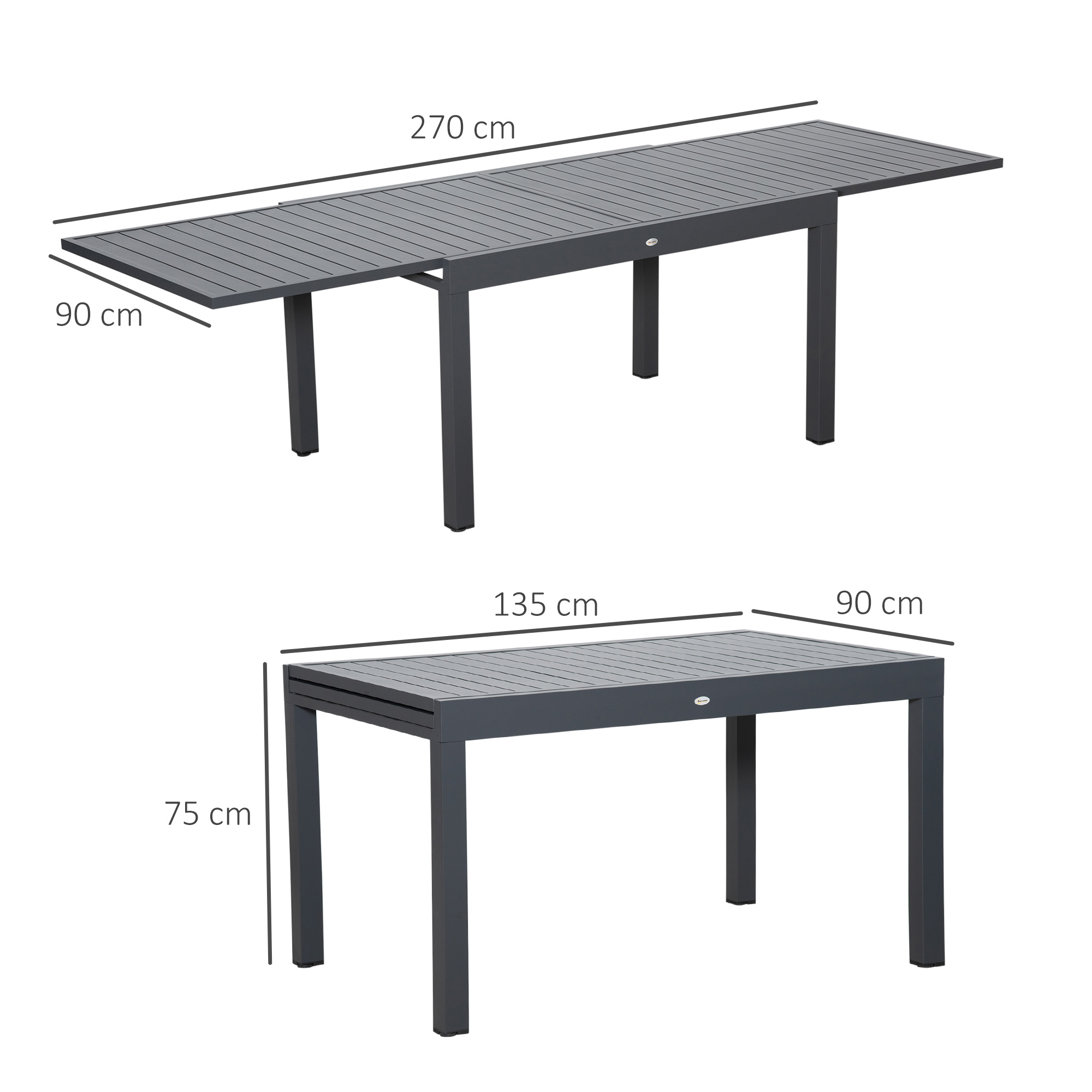 Masa de Gradina Extensibila  pentru 8-10 Persoane cu Structura din Aluminiu, 135-270x90x75cm, Gri [2]