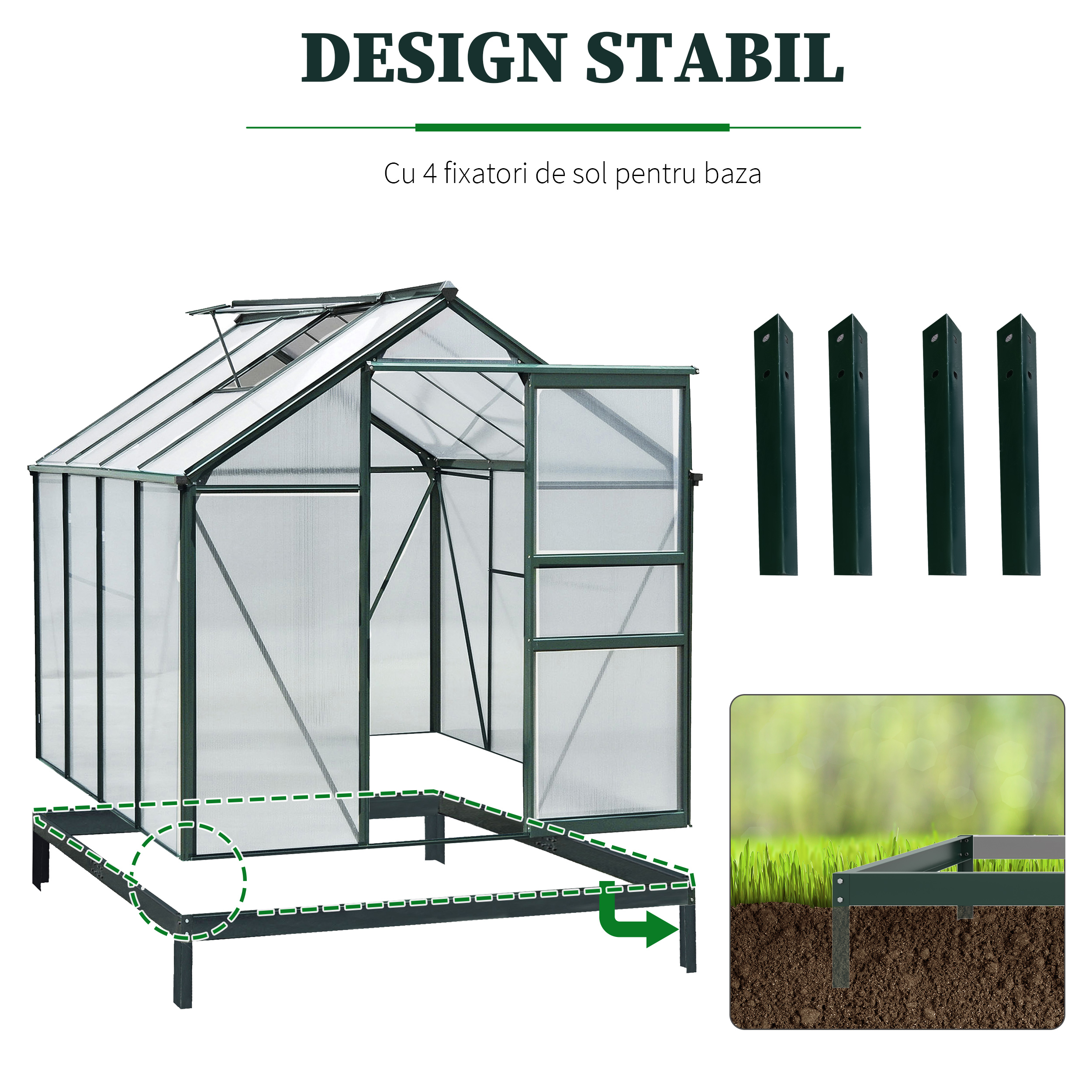 Sera de Plante Mare  183 x 244 x 213 cm pentru Curte, Uz Exterior, cu Fereastra si Usa, Cadru de Aluminiu, Placi BC [5]