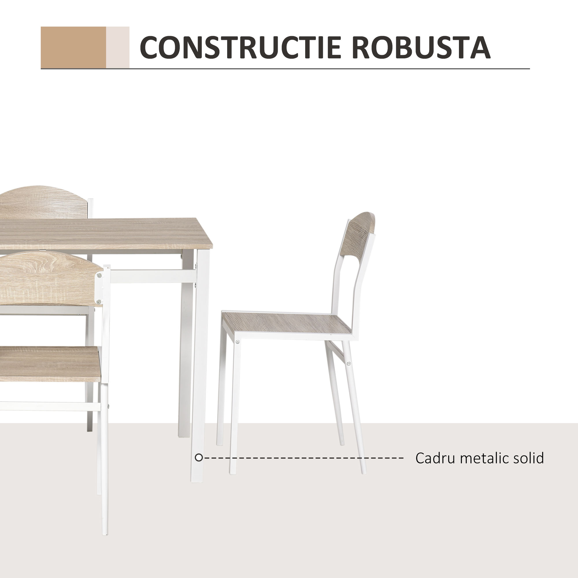  Set Masa de Pranz din 5 Piese cu 1 Masa Dreptunghiulara si 4 Scaune, 100x63x76,5 cm, Gri si Alb [4]