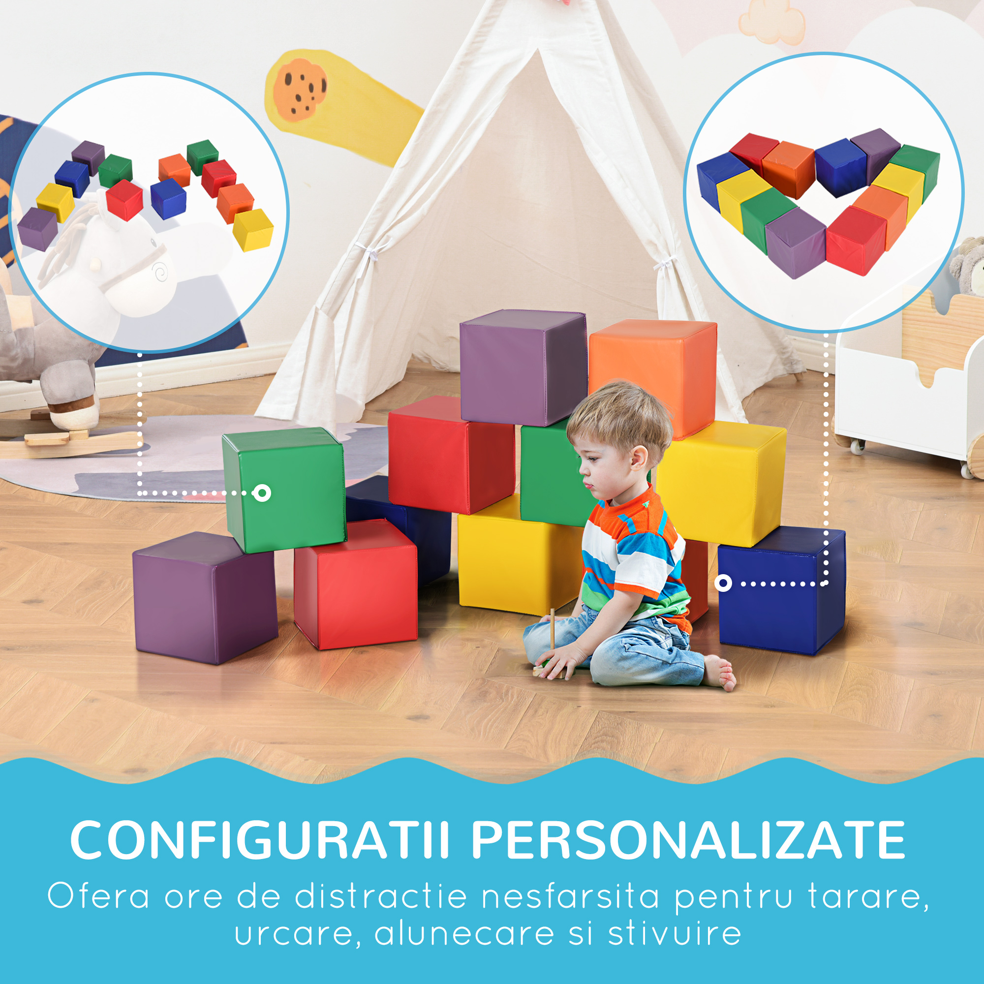  Set 12 Cuburi Moi pentru Copii 2+ Ani, Joc Educativ din Spuma, Blocuri de Constructie 20x20x20 cm, Multicolor [4]