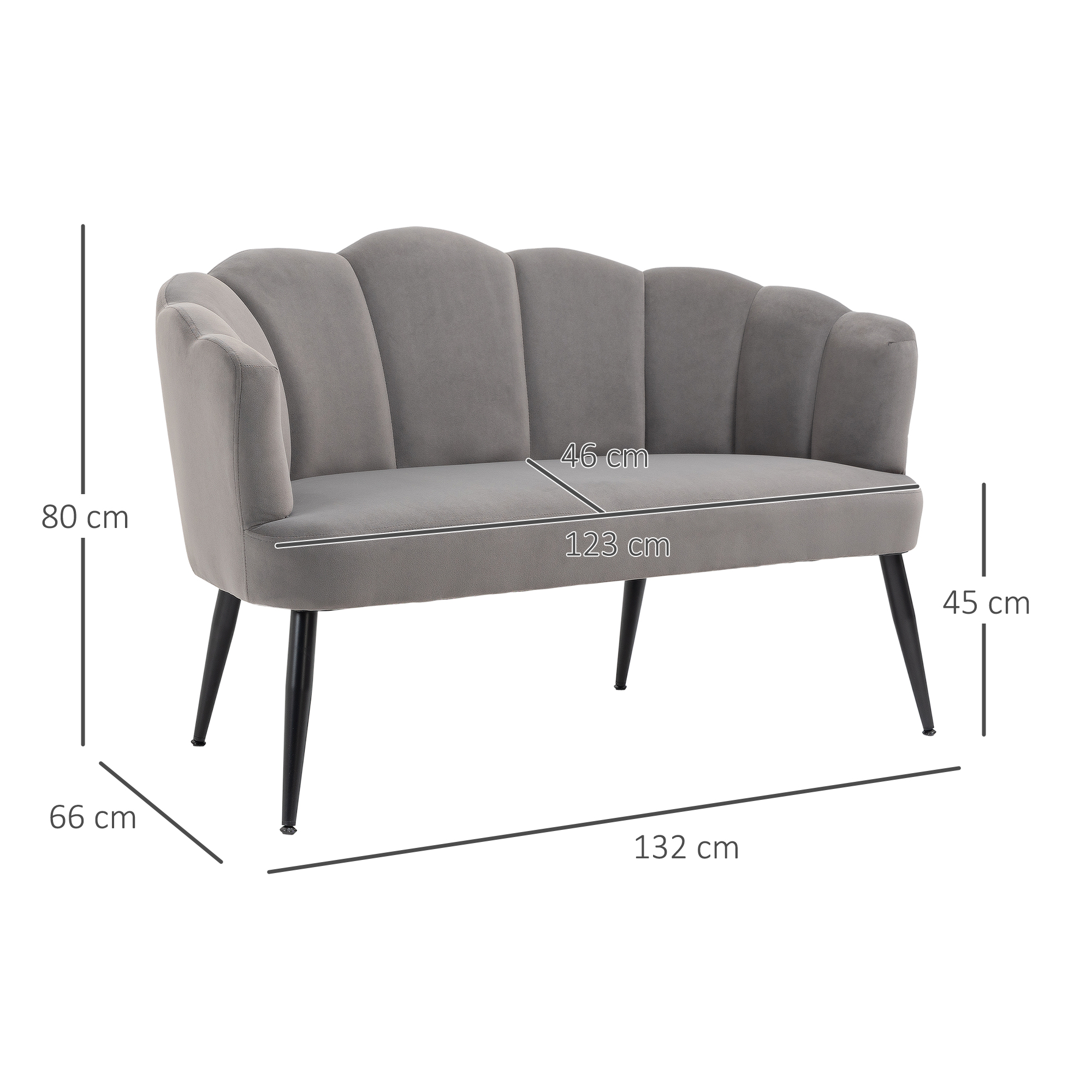  Canapea 132 cm - Catifea Gri pentru Dormitor sau Spatii Mici [2]
