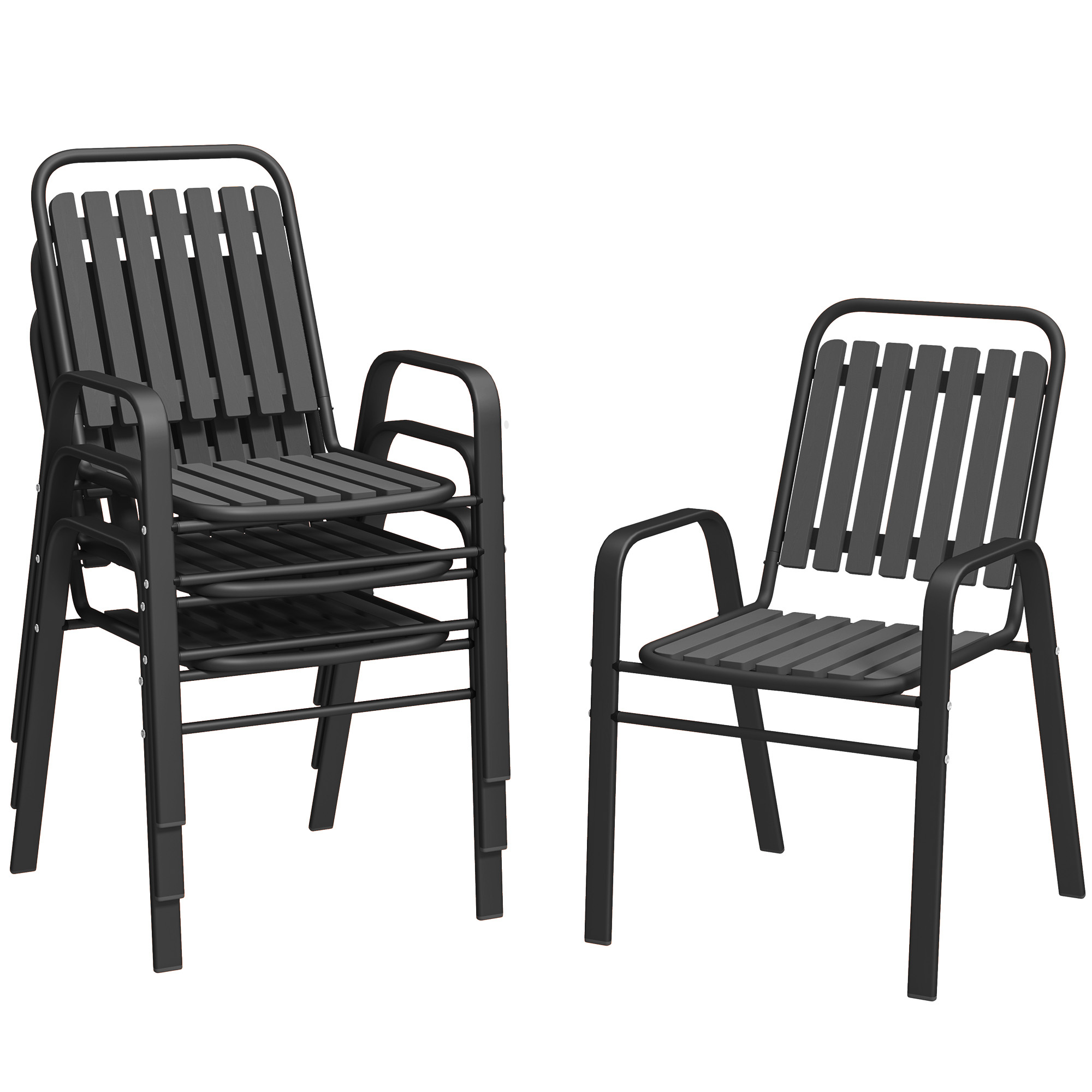 Gradina & balcon -  Set 4 Scaune de Gradina Stivuibile Scaune de Exterior 56x66x91 cm Negru
