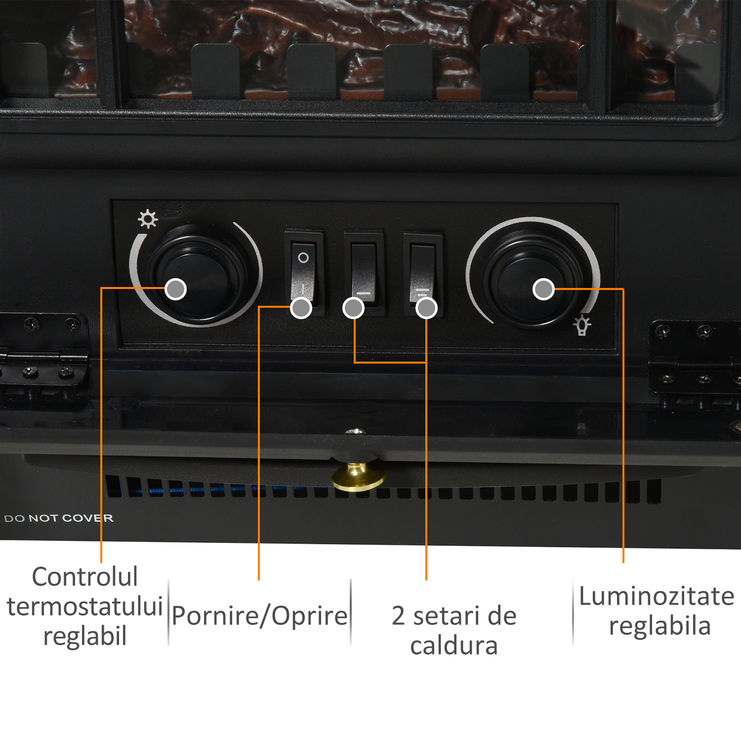  Semineu Electric cu Efect Flacara de Podea Putere 950W /1850W 42x28x54cm Negru [5]