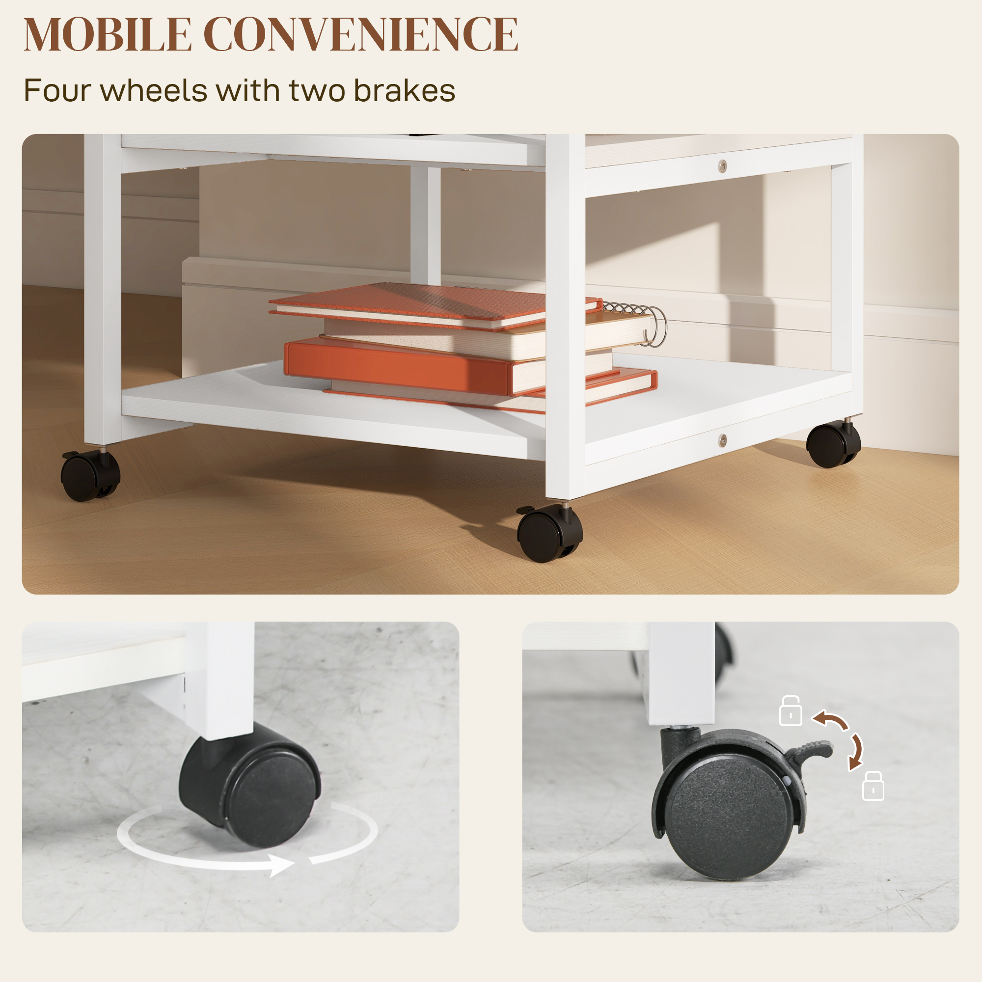  Suport Imprimanta cu Raft de Depozitare, Masa de Imprimanta mobila pe roti,  50x50x52.5 cm, Alb [4]