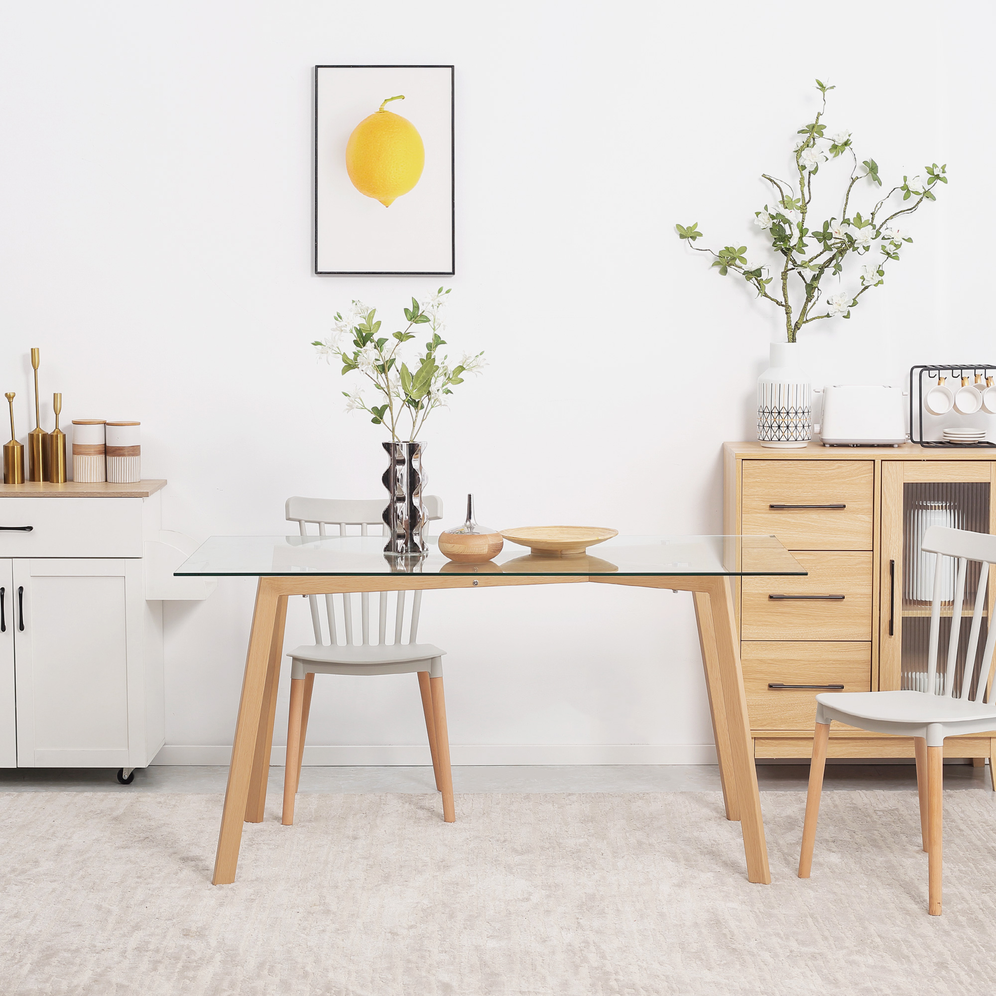  Masa de sufragerie dreptunghiulara pentru max 4 persoane, din otel cu blat din sticla securizata, pentru bucatarie, sufragerie si living, 150x75x76 cm [6]