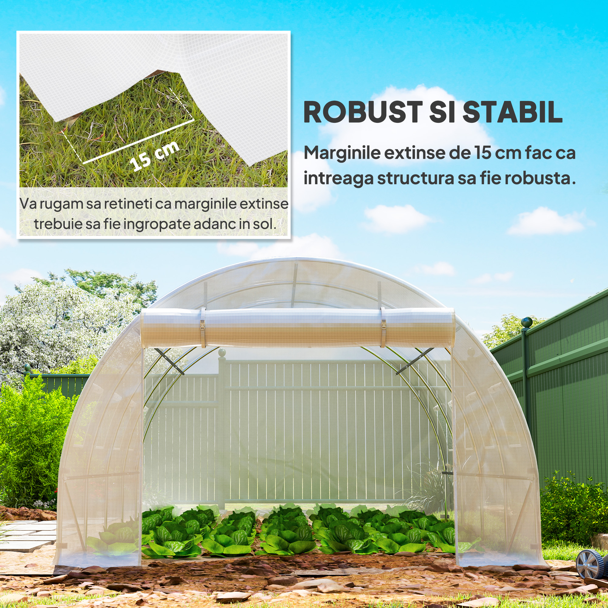  Sera din PE cu 8 Ferestre, Usa Enrolabila si Margini ingropate, 4x3x2 m, Alba [4]