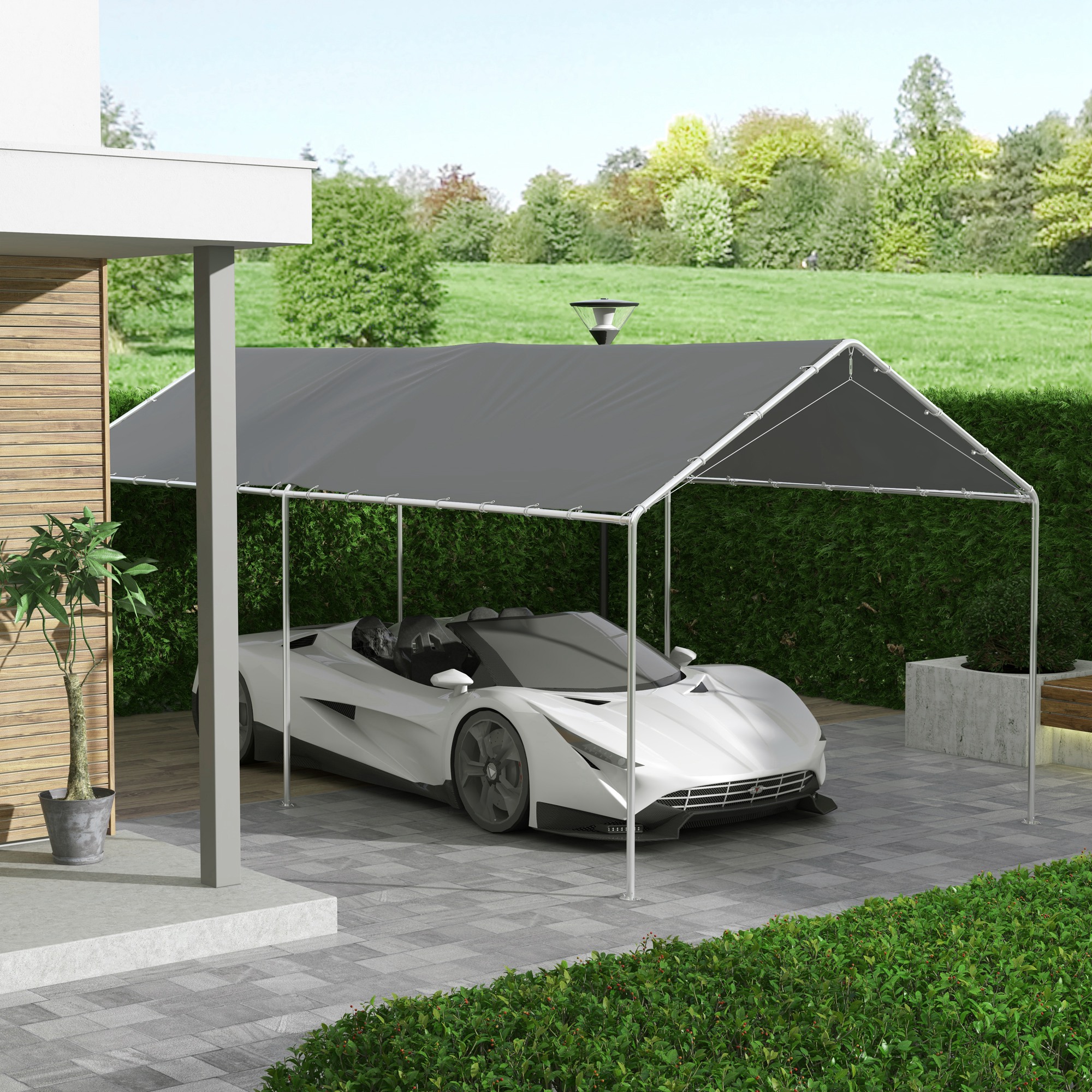  Acoperis de Carport 10 x 20ft, Prelata Rezistenta la UV cu Corzi Elastice, Gri inchis [1]