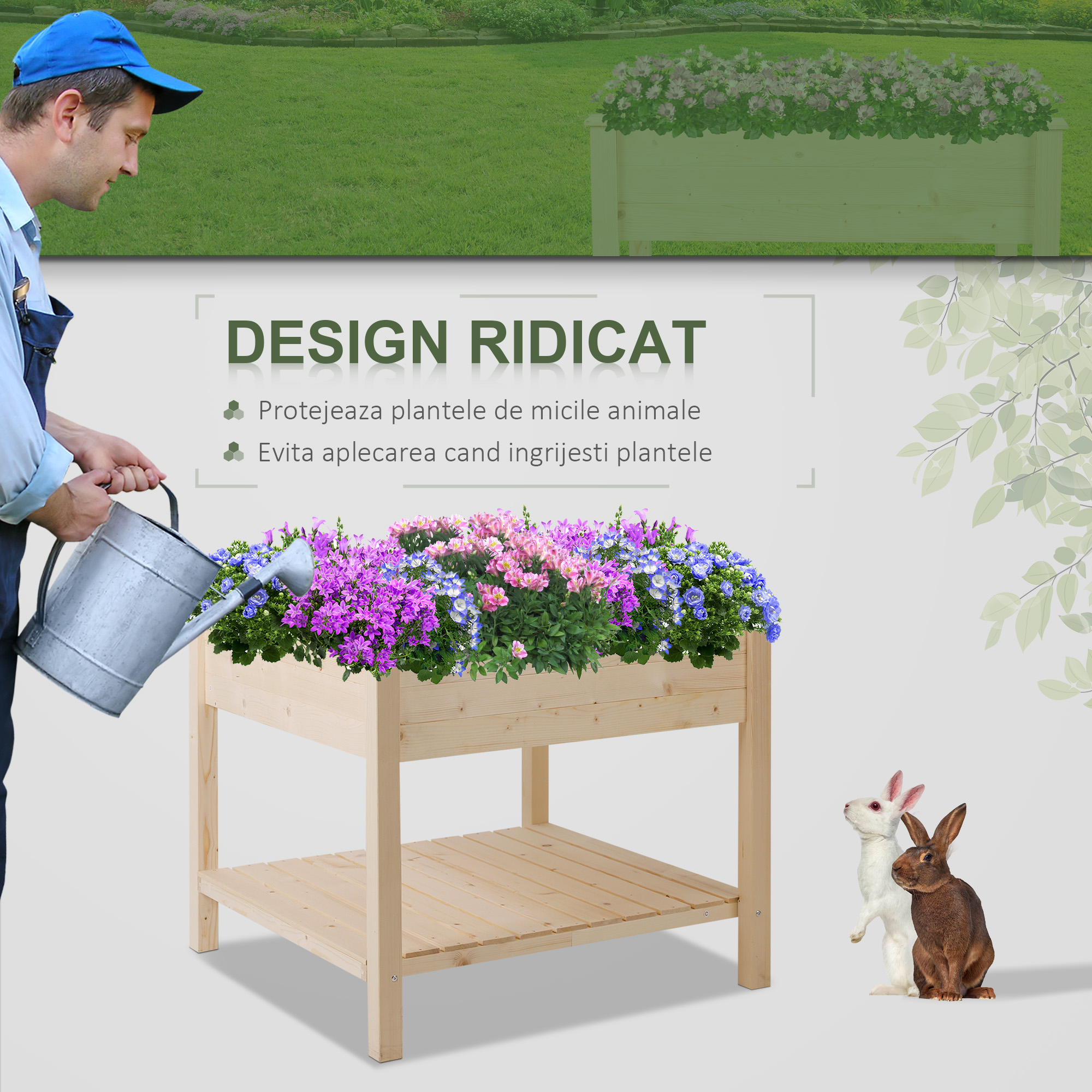  Gradina Flori Acoperis Urban din Lemn cu Husa din Tesatura, 91x91x81cm [5]