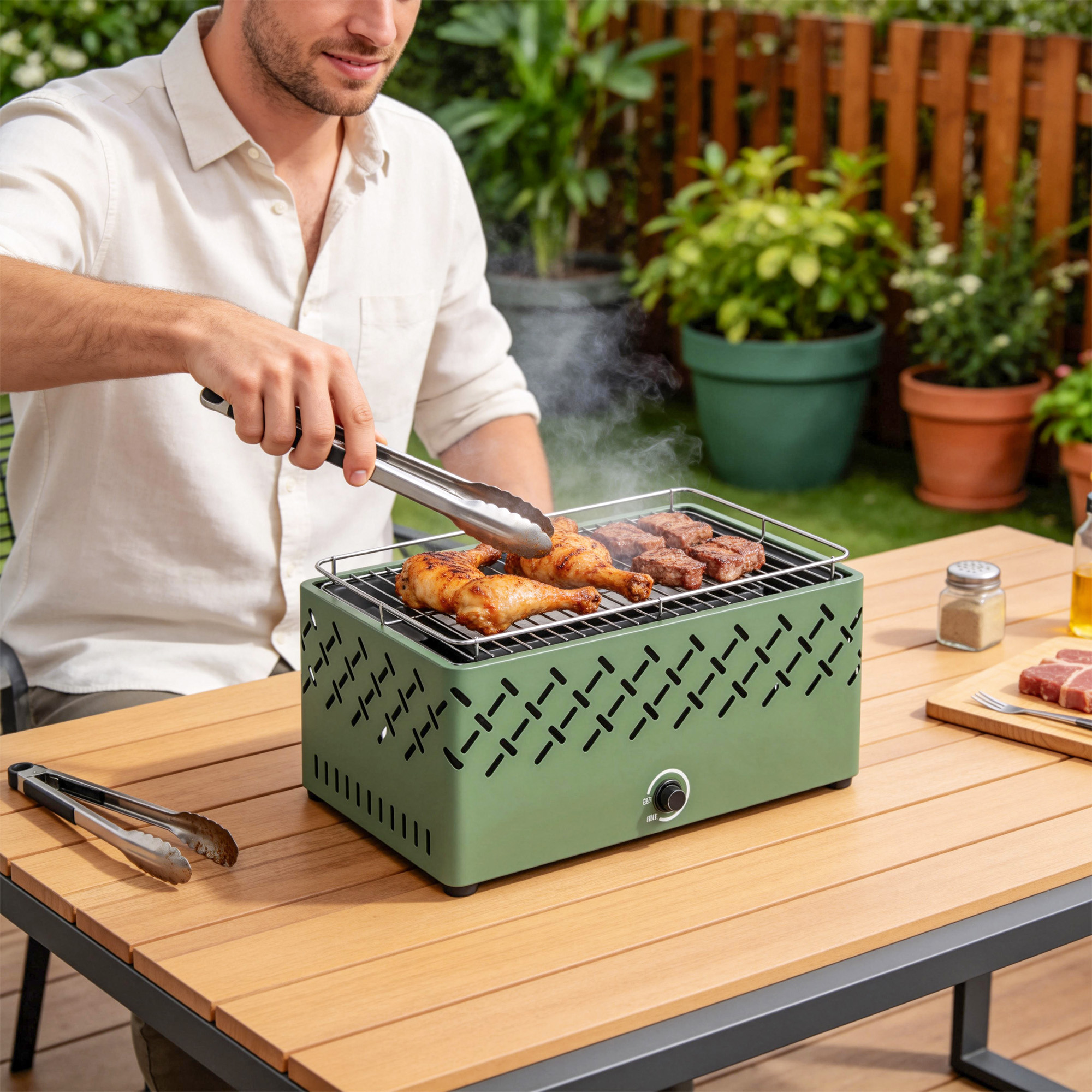  Gratar Portabil pe Carbune cu Ventilator Integrat pentru Exterior, Verde Deschis [7]