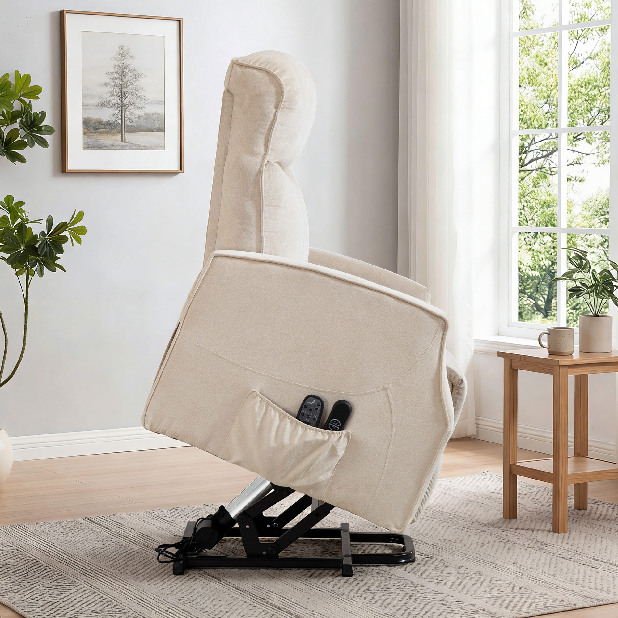  Fotoliu Electric cu Ridicare, Fotoliu Relax cu Masaj si incalzire, Bej [8]