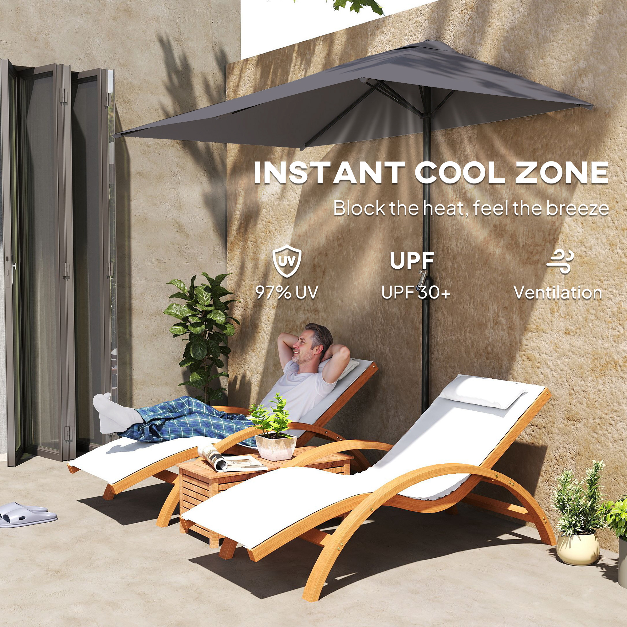  - Umbrela de perete in forma de semiluna, economisitoare de spatiu, cu deschidere prin manivela, gri [4]