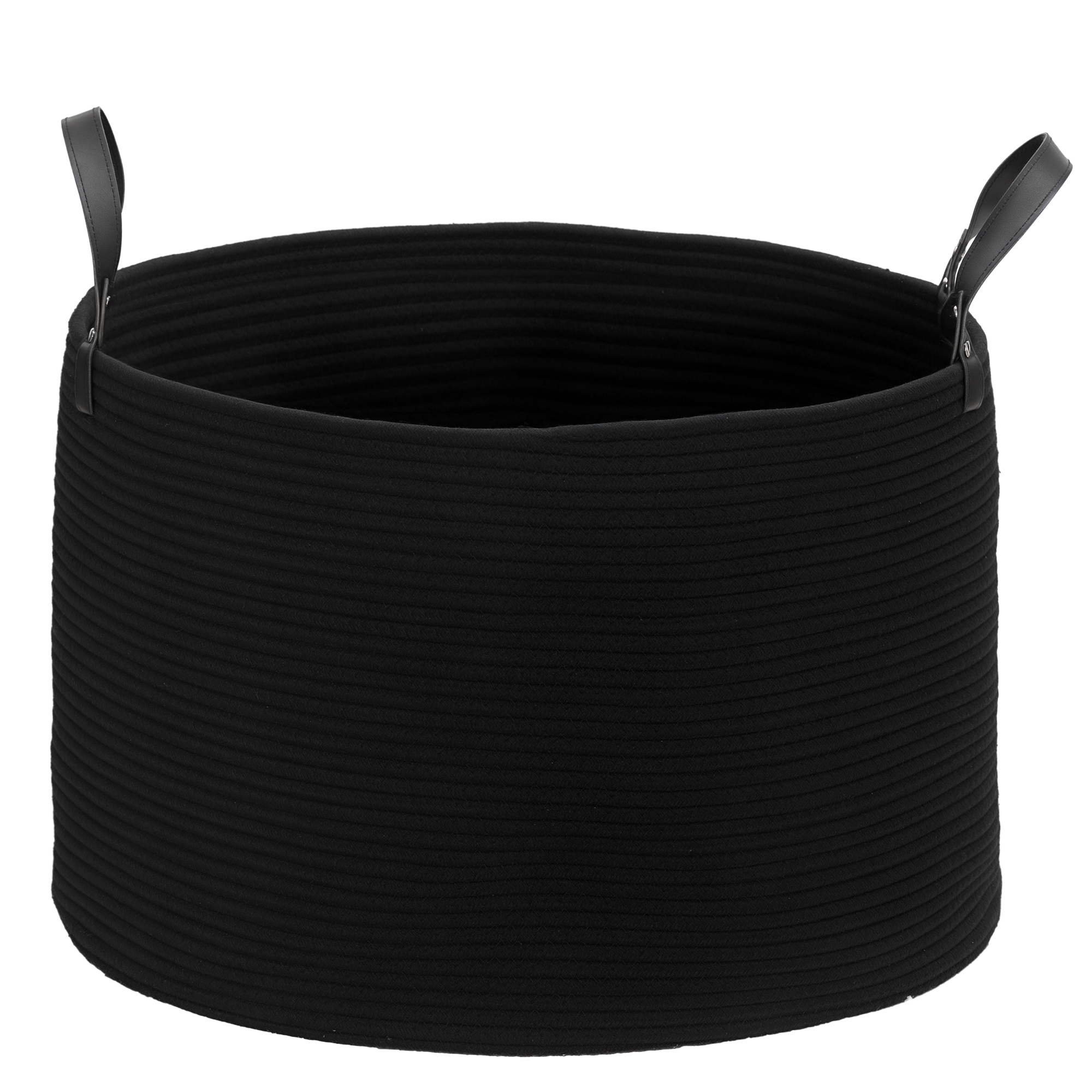 Baie -  Cos pentru rufe de 88L portabil si pliabil cu manere din bumbac natural, Ø56x35.5 cm, negru