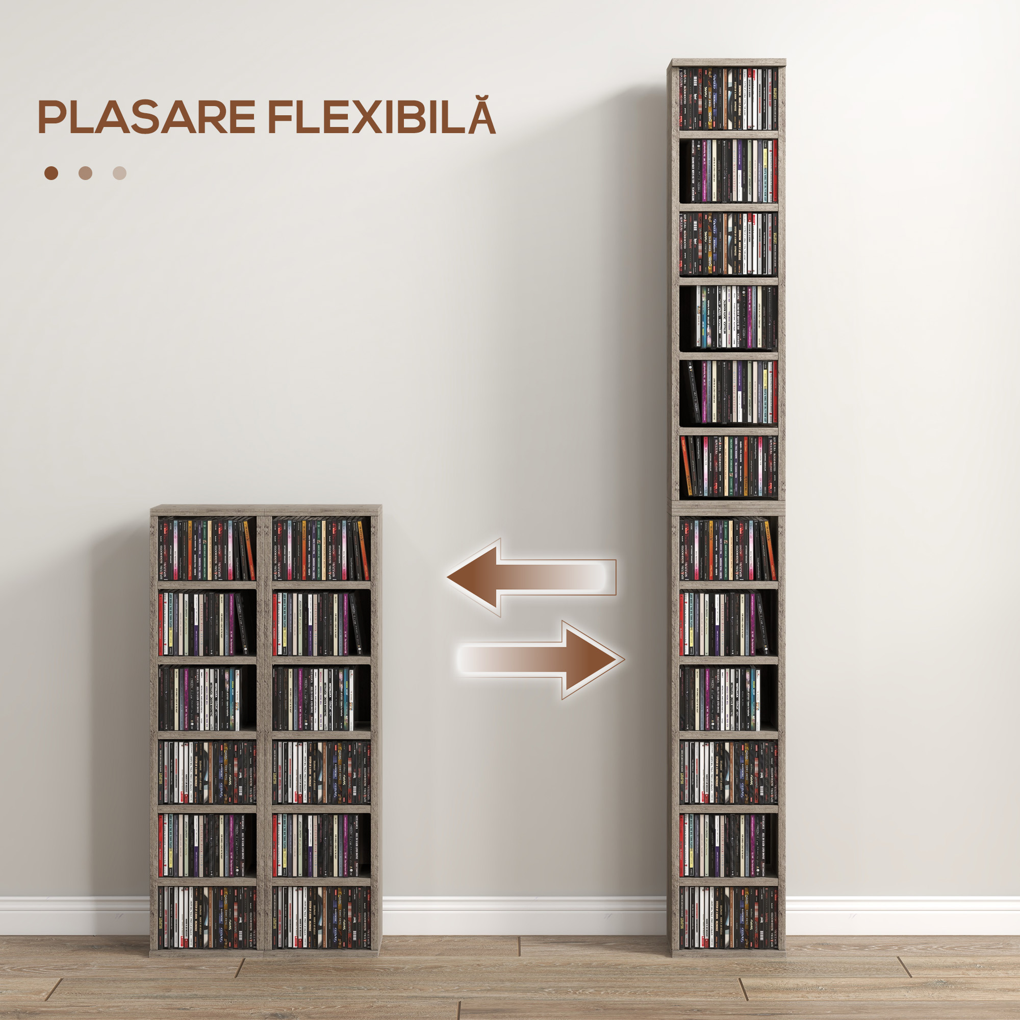  Set de 2 rafturi pentru CD-uri cu polite reglabile pentru 204 CD-uri, 21x22,5x88,5 cm, gri [4]