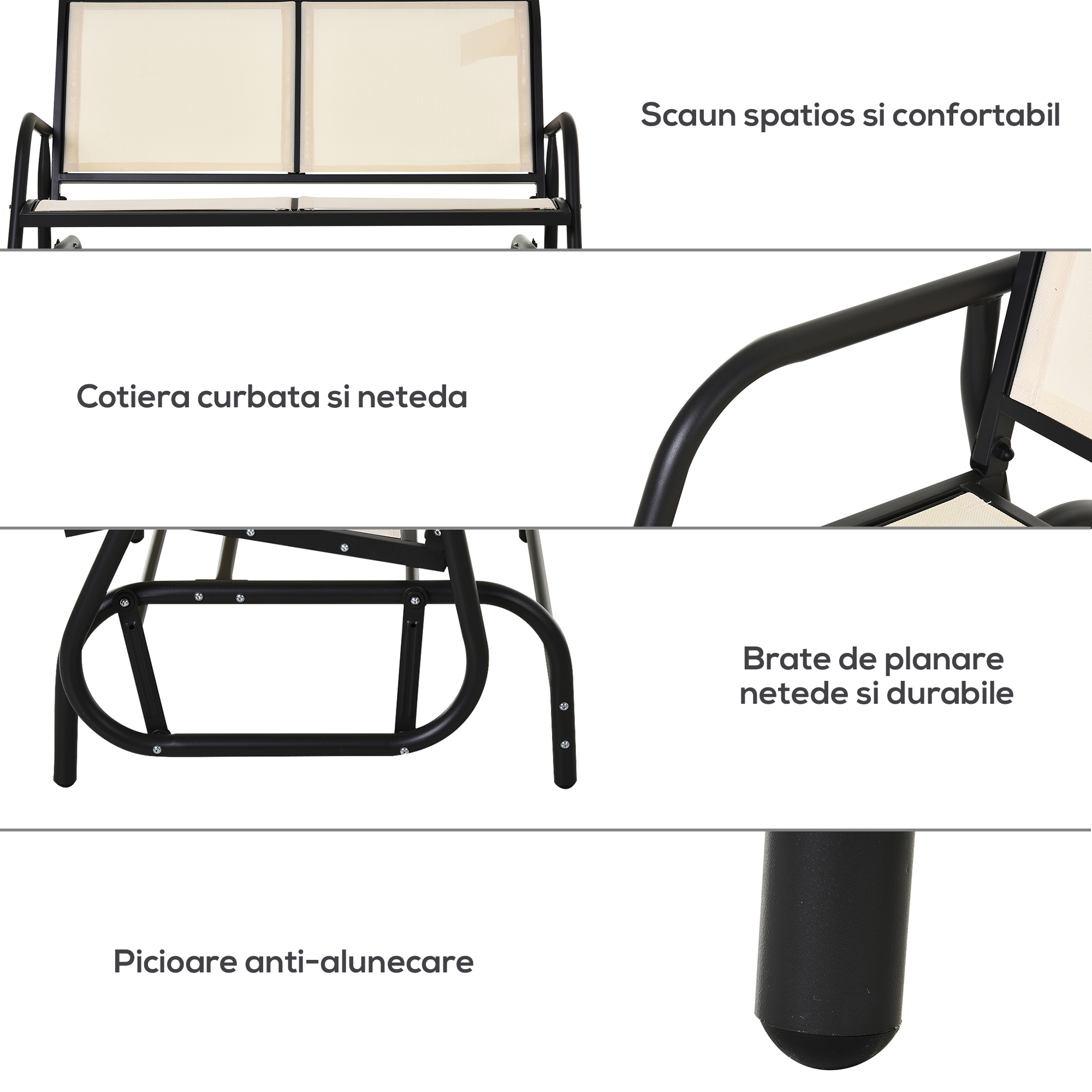  Leagan de Gradina cu 2 Locuri din Metal si Tesatura Transpiranta Bej [6]