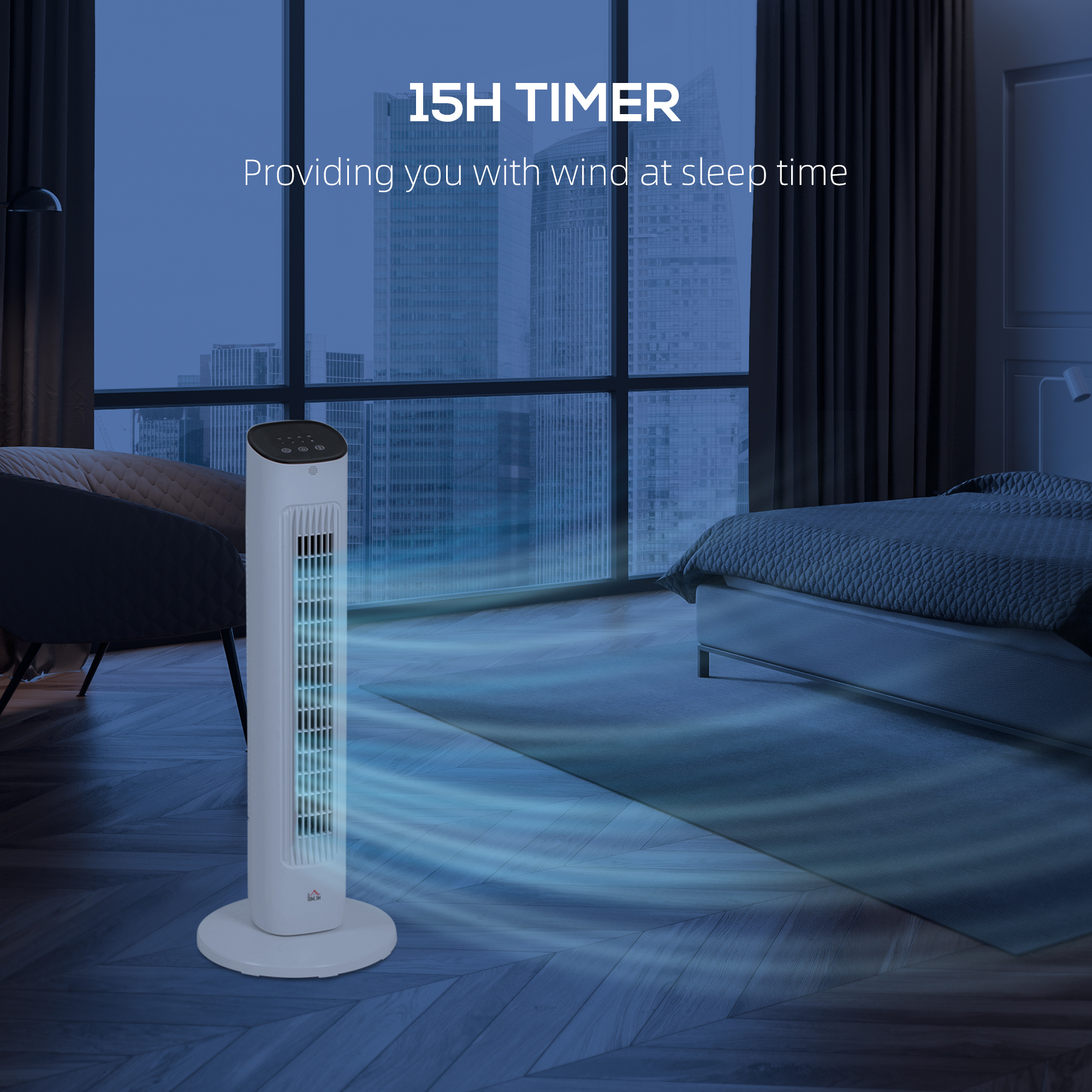 Ventilator turn  cu telecomanda, 3 viteze, mod de repaus, oscilatie, temporizator de 15 ore, afisaj LED, alb [6]