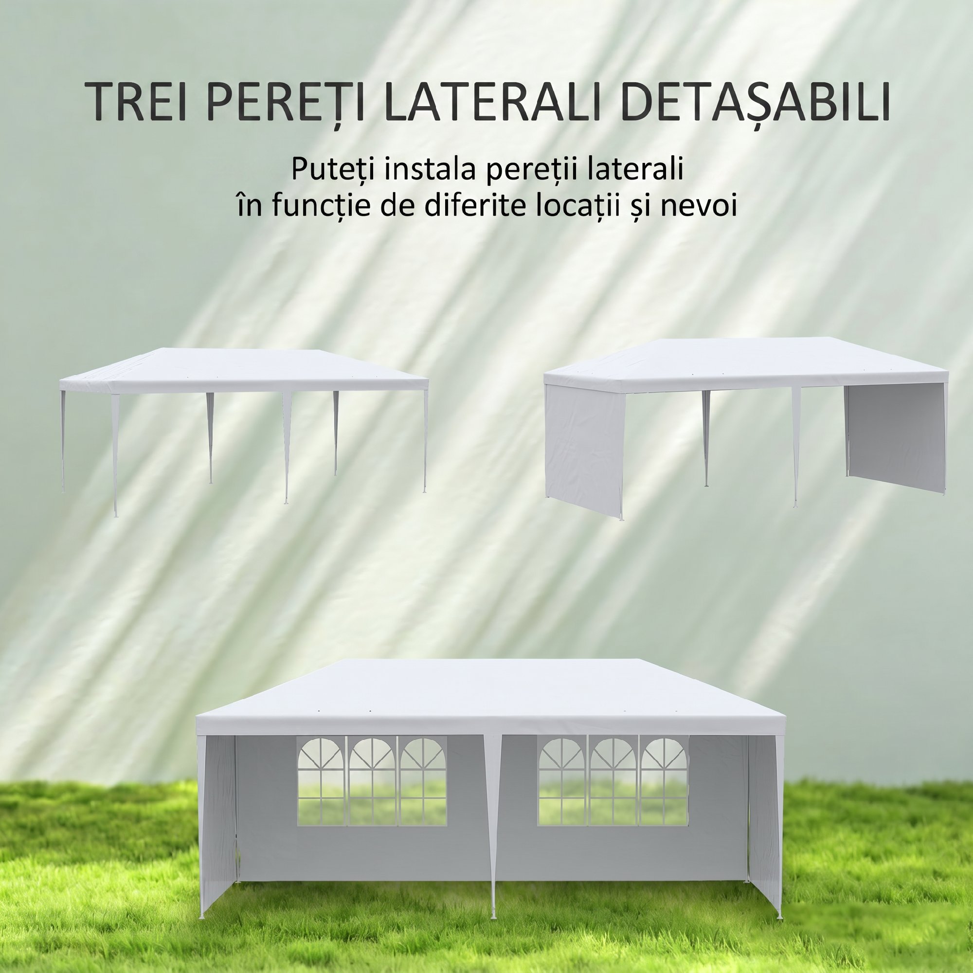 Cort de gradina pliabil  pentru petreceri si evenimente cu panouri detasabile, otel si PE, 5,85x2,95 m, alb [5]