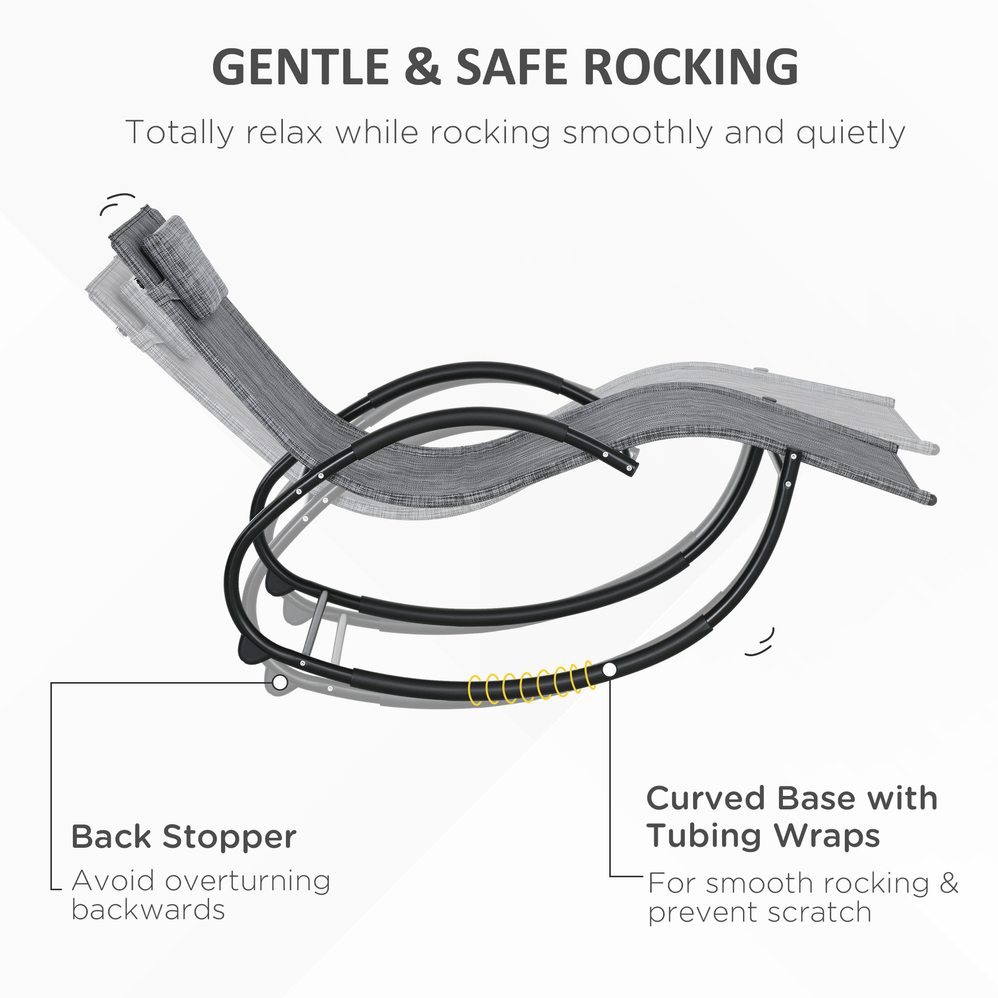  sezlong de Gradina Balansoar cu Gravitatie Zero, sezlong Impermeabil cu Tetiera, 155x61x88 cm, Gri [4]