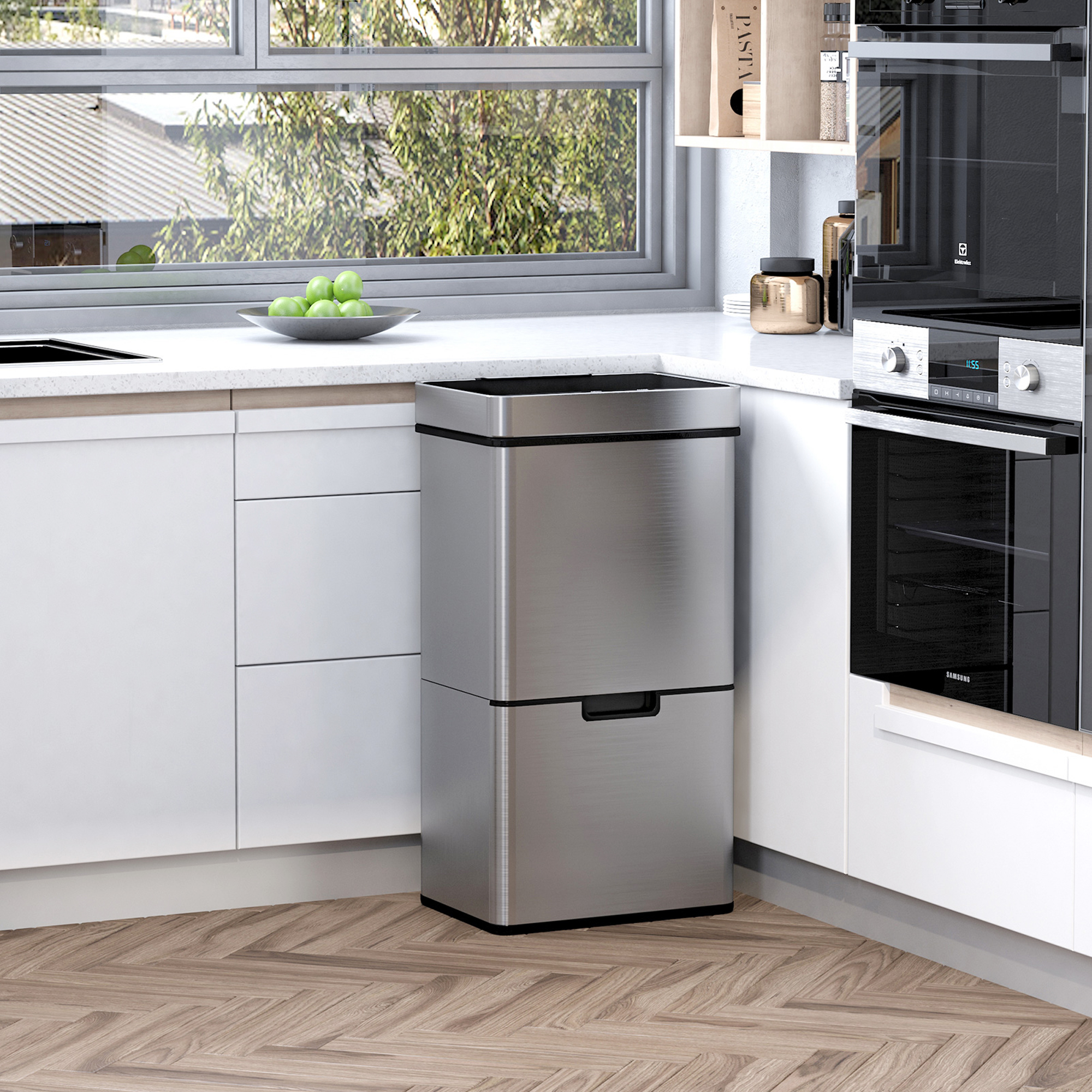  Cos Gunoi Inteligent 72 L - Inox, 3 Compartimente & Senzor [1]